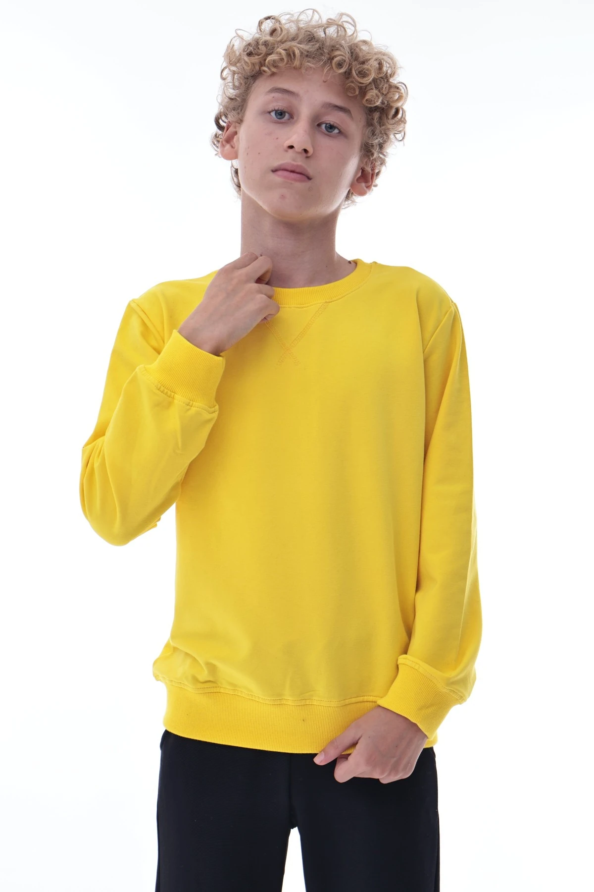 Sarı Erkek Çocuk Sweatshirt – Pamuklu Rahat Kalıp Günlük Model