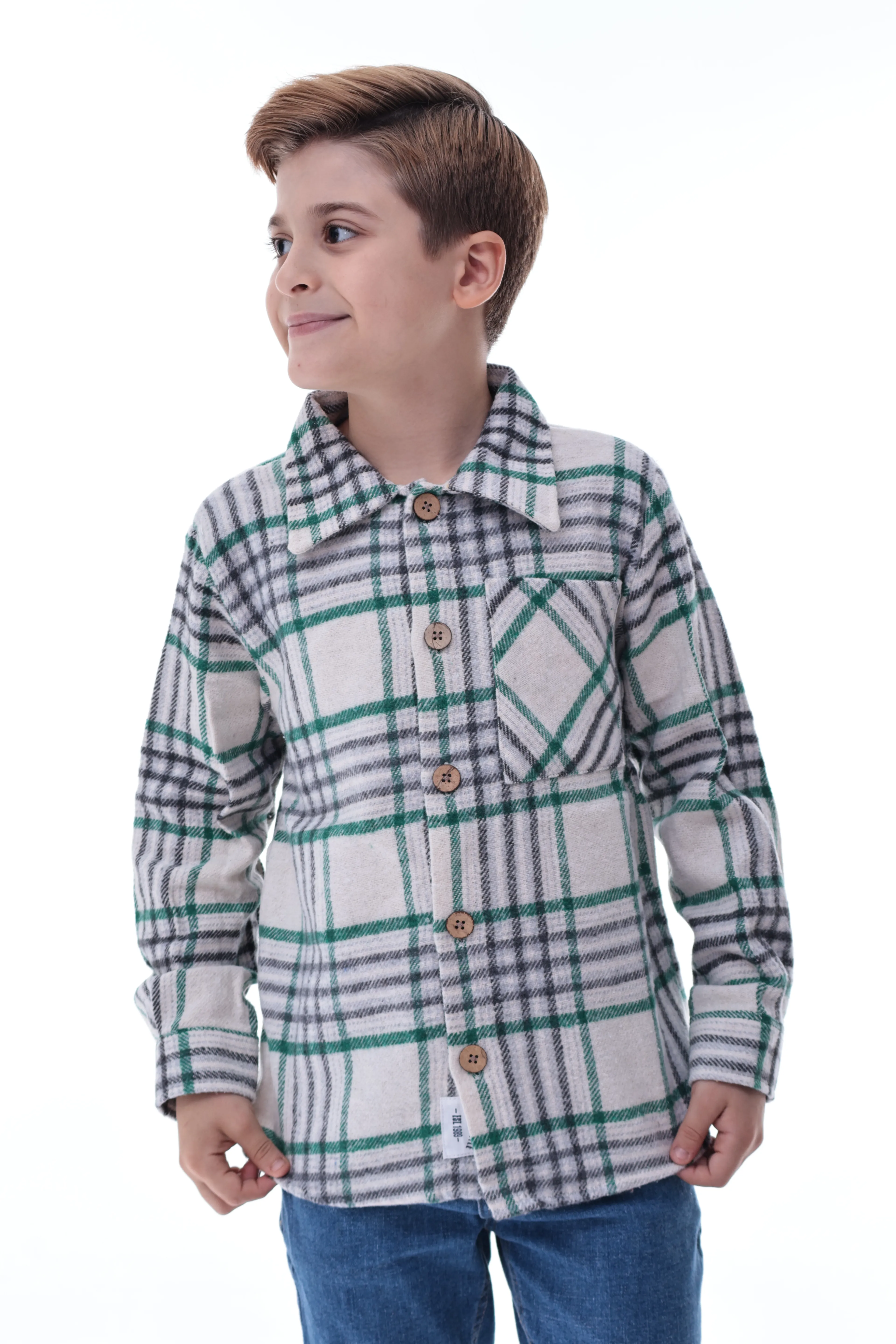 Ekose Desenli Erkek Çocuk Oduncu Gömlek Rahat Kalıp Düğmeli