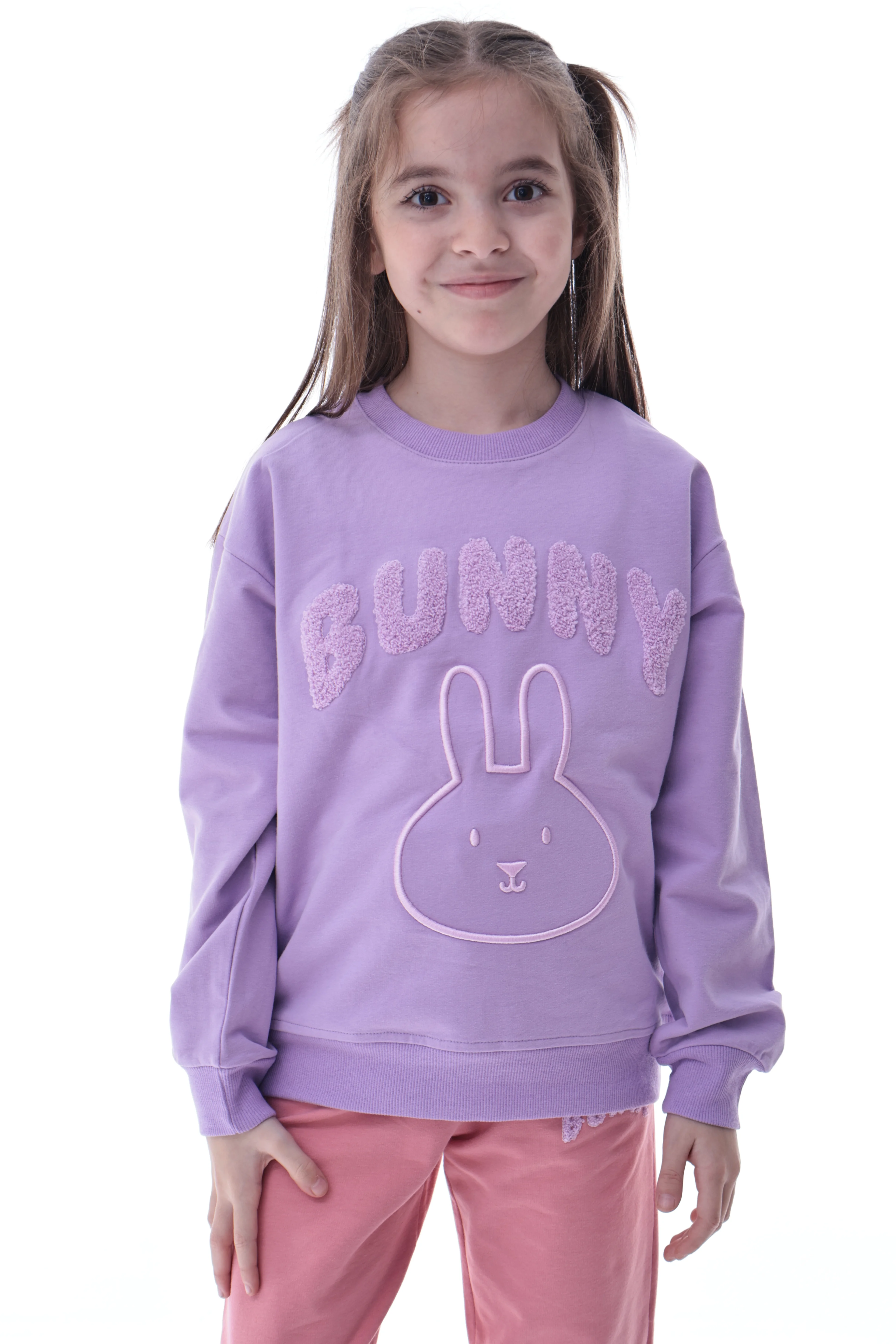 Kız Çocuk Kabartma Ayıcık Desenli Polar Eşofman Takımı – Rahat ve Yumuşak Kumaş