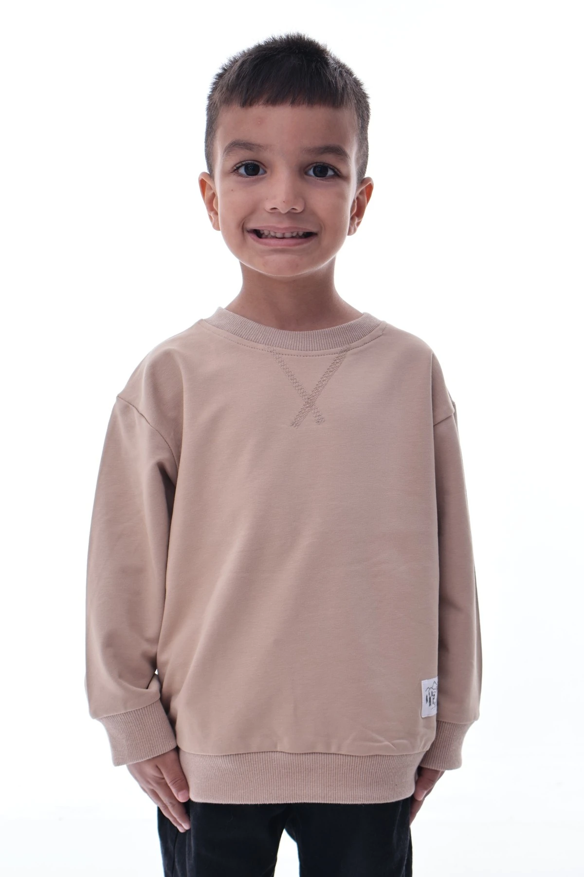 Erkek Çocuk Bej Sweatshirt %100 Pamuk | 12 Ay – 5 Yaş Rahat Kalıp Basic Günlük Üst