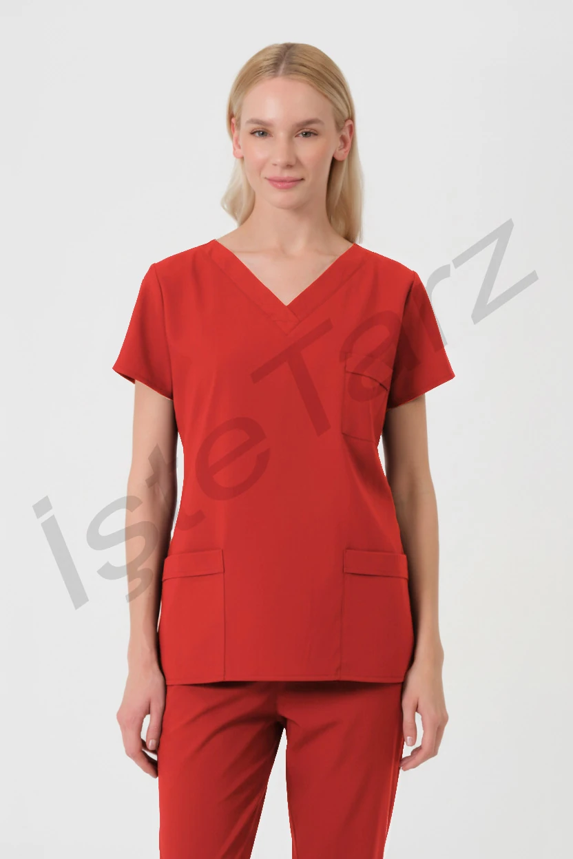 Kadın Doktor/Hemşire Forması Kırmızı