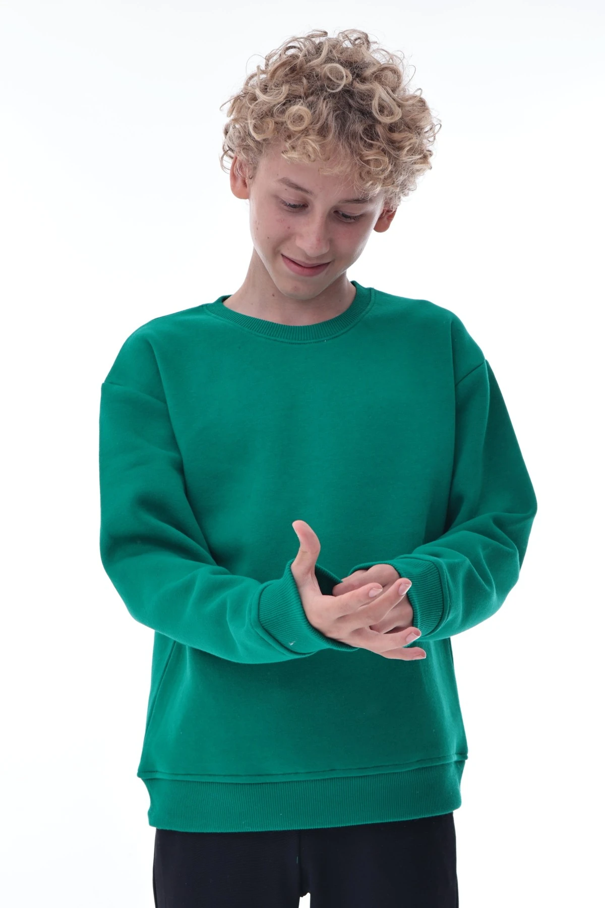 Yeşil Erkek Çocuk Sweat – Pamuklu Rahat Kalıp Basic Uzun Kollu
