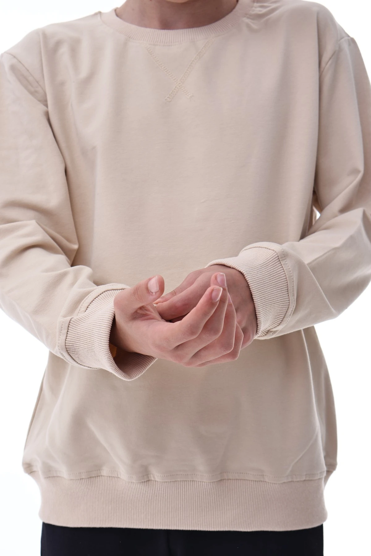 Bej Erkek Çocuk Sweatshirt – Rahat Kalıp Pamuklu İki İplik Kumaş