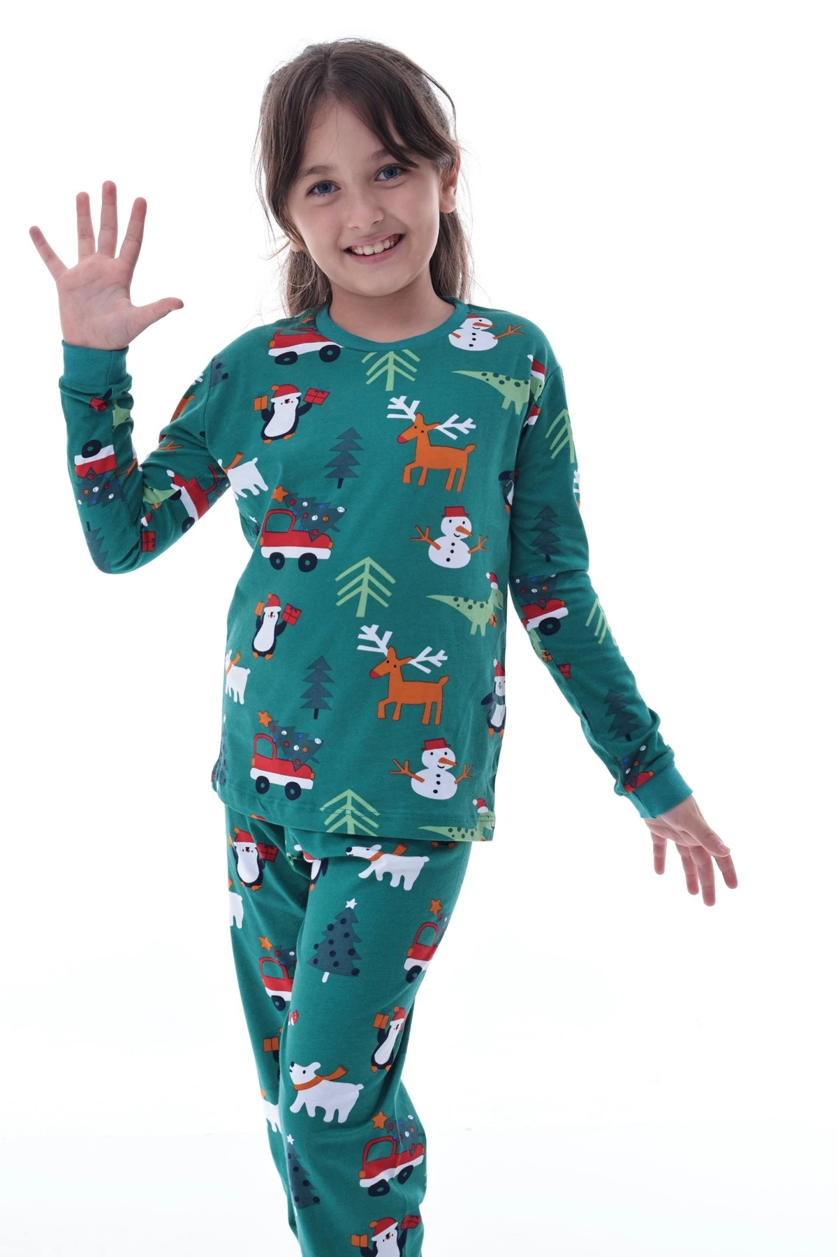 Çocuk Kış Noel Yıllbaşı Desenli Pamuklu Pijama Takımı Unisex – Rahat, Sıcak ve Eğlenceli Ev Giyim