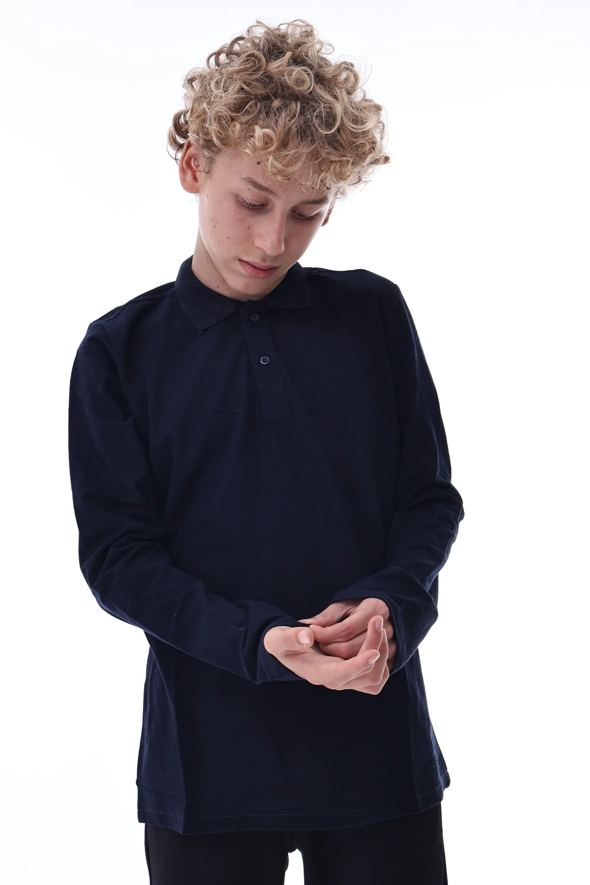 Erkek Çocuk Lacivert Uzun Kollu Polo Yaka Tişört – Pamuklu Rahat Günlük Çocuk Üst