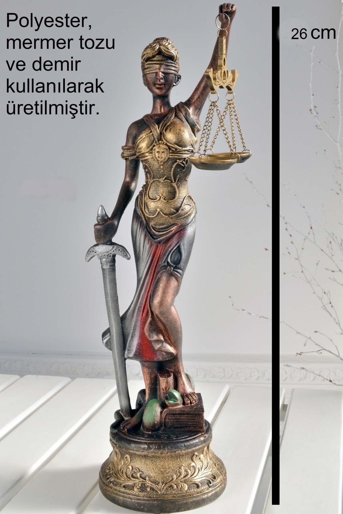 Adalet Heykeli (THEMİS) 26cm Gold-bakır Eskitme