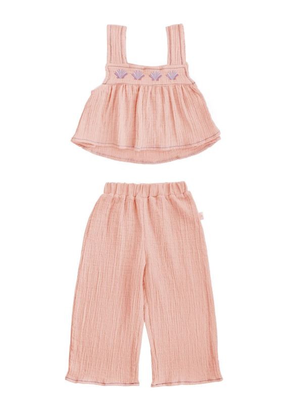 Flouncy Müslin Crop Set - Salmon Pink