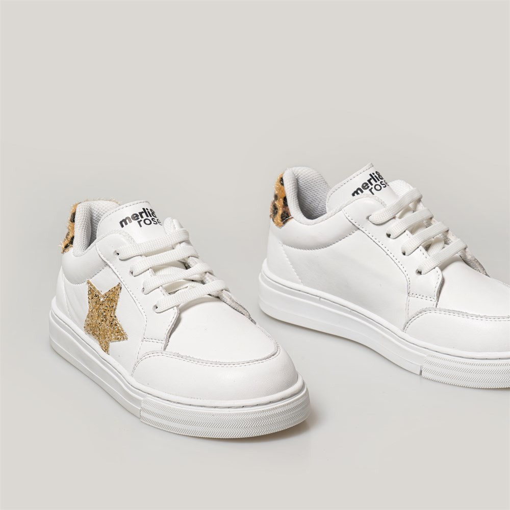 Merli&Rose Star Bebek Sneaker | Beyaz-Leopar-Gold