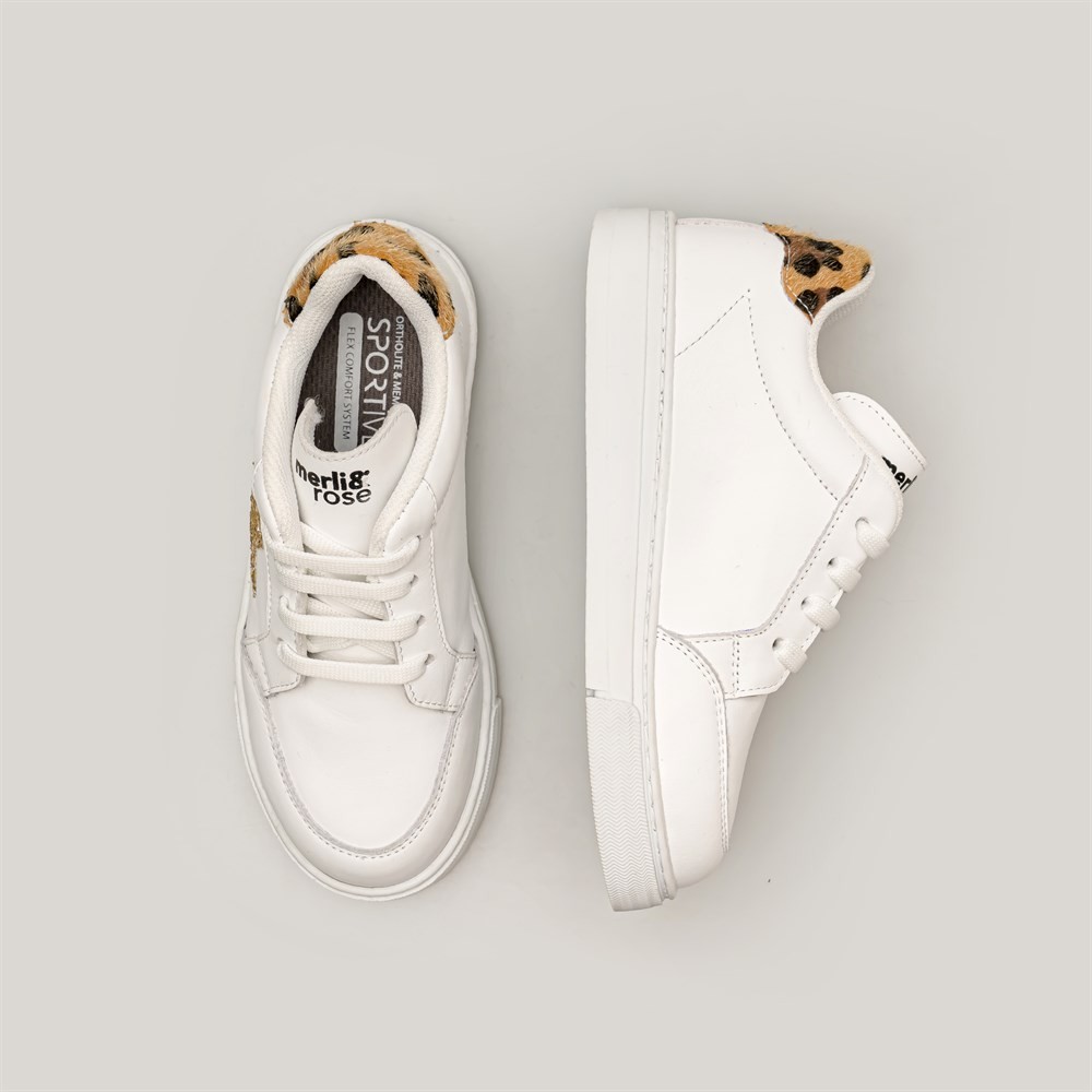 Merli&Rose Star Çocuk Sneaker | Beyaz-Leopar-Gold