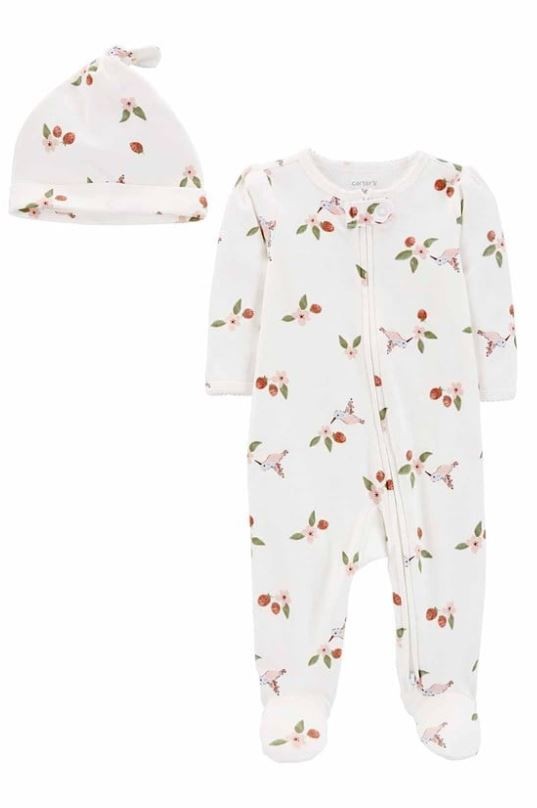 Carters Kız Bebek Çiçek Desenli 2'Li Tulum Şapka Set