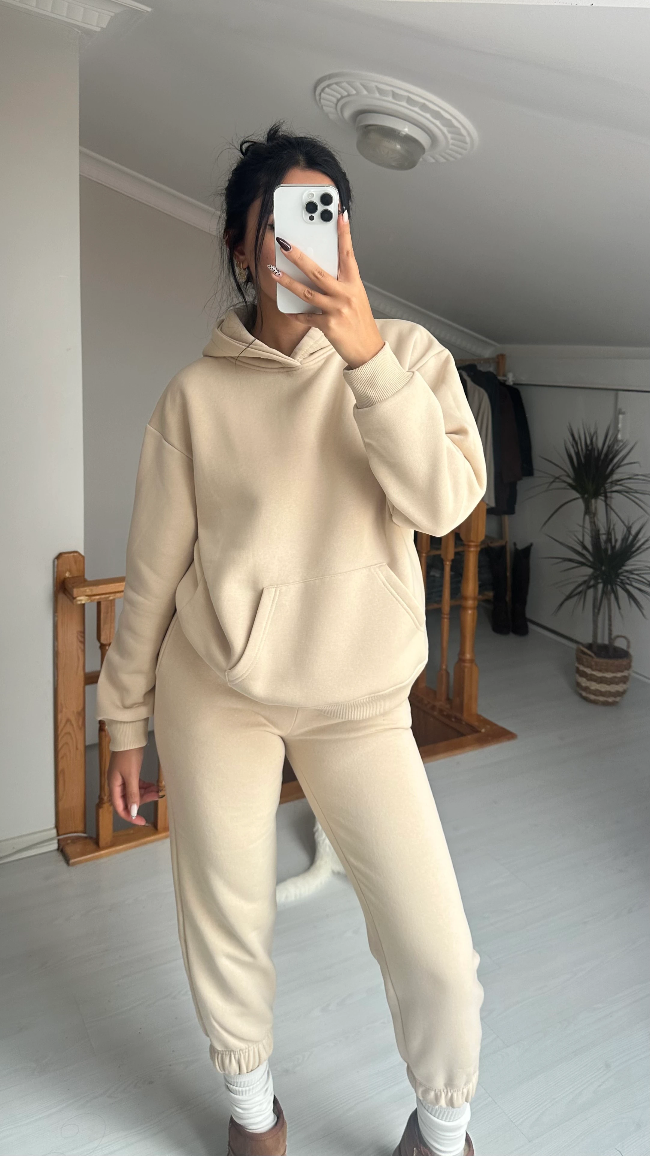 KAPŞONLU KREM EŞOFMAN TAKIMI PTR02752