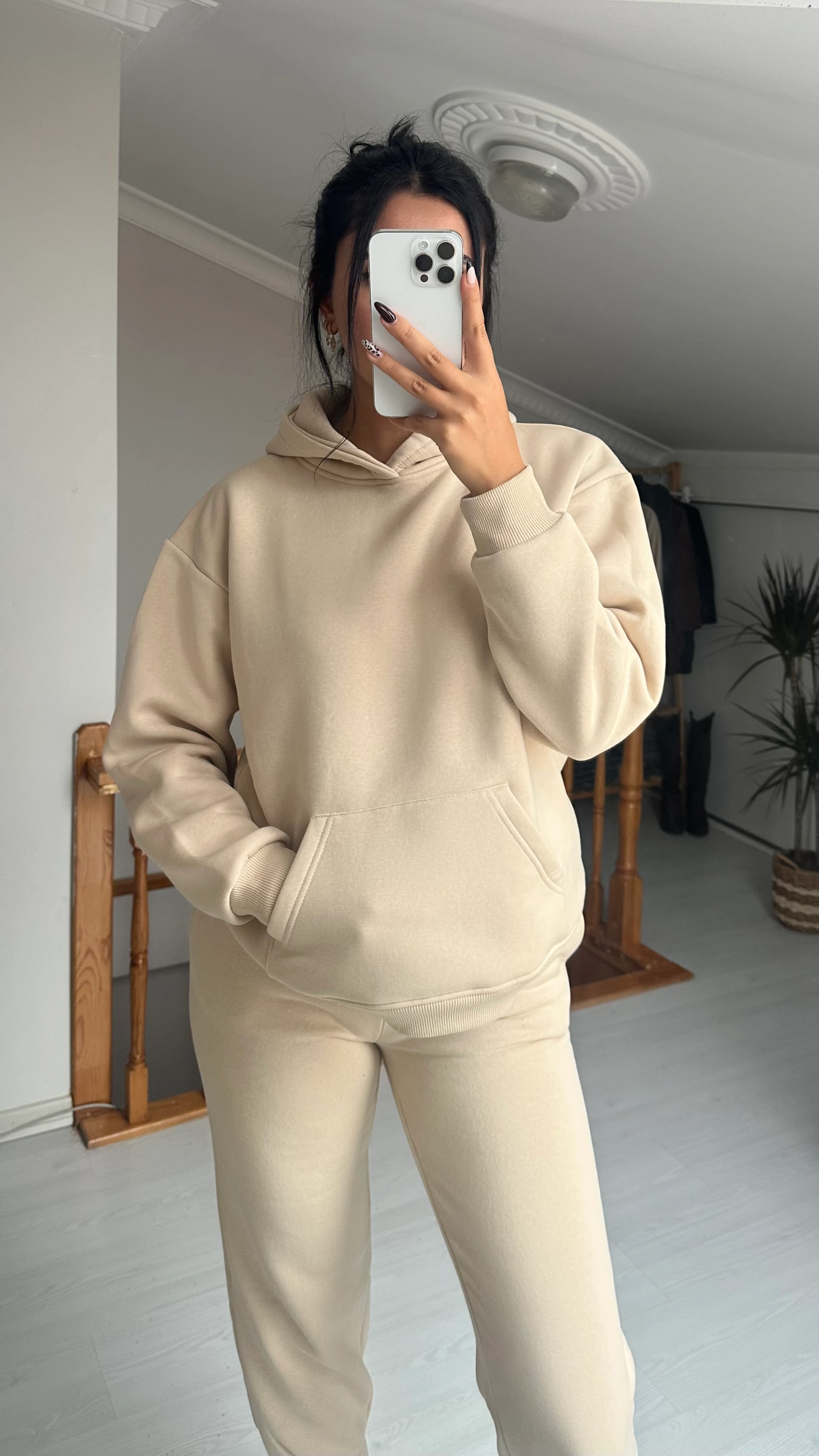 KAPŞONLU KREM EŞOFMAN TAKIMI PTR02752