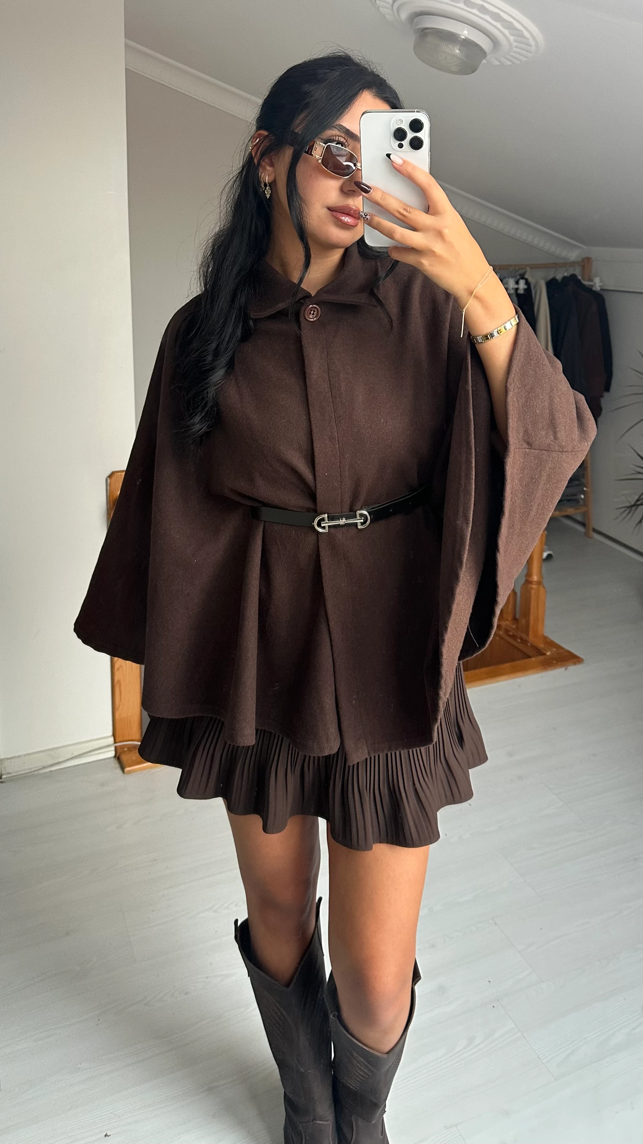 KEMERLİ KAHVERENGİ PANÇO PTR0275