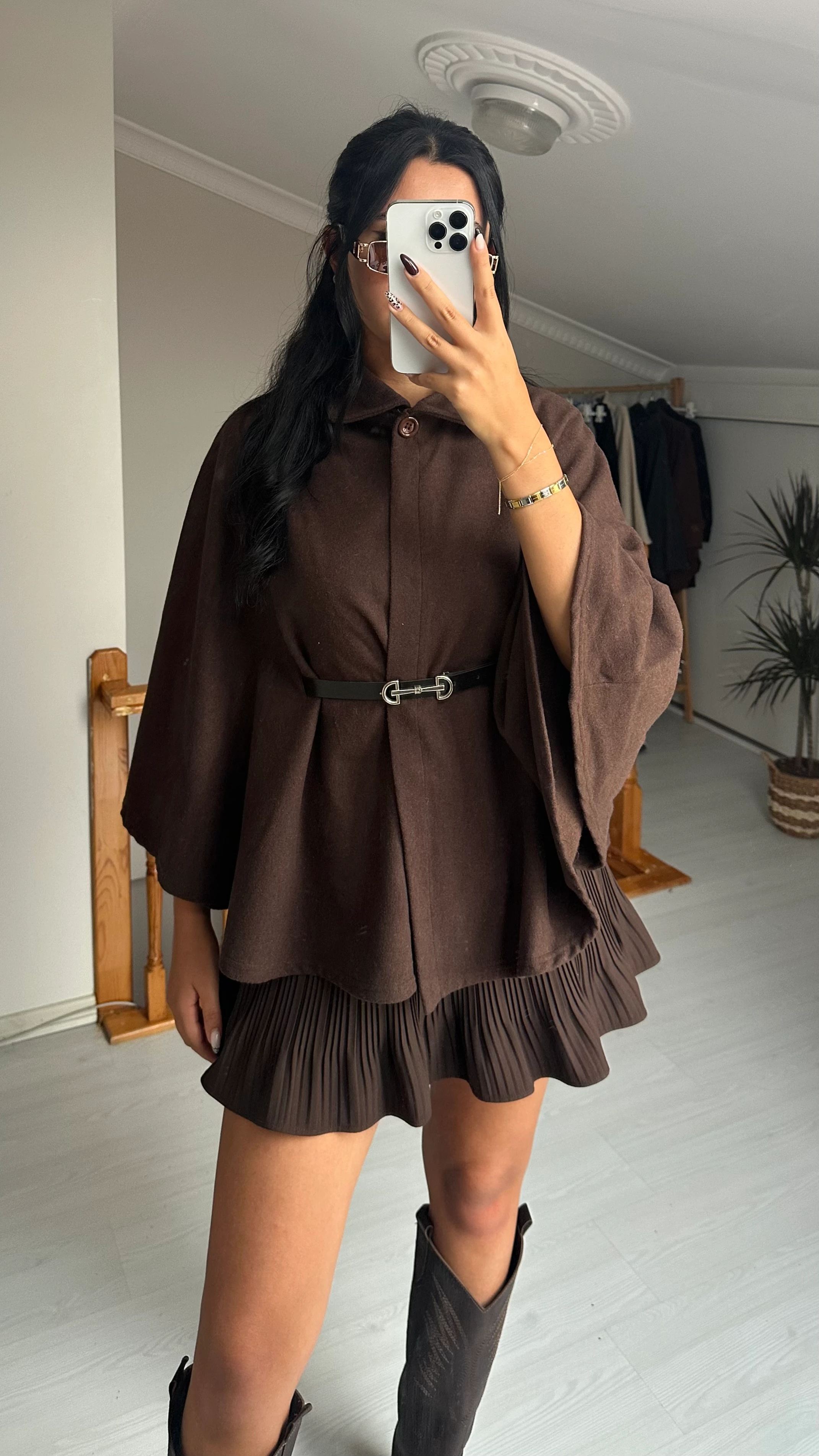 KEMERLİ KAHVERENGİ PANÇO PTR0275