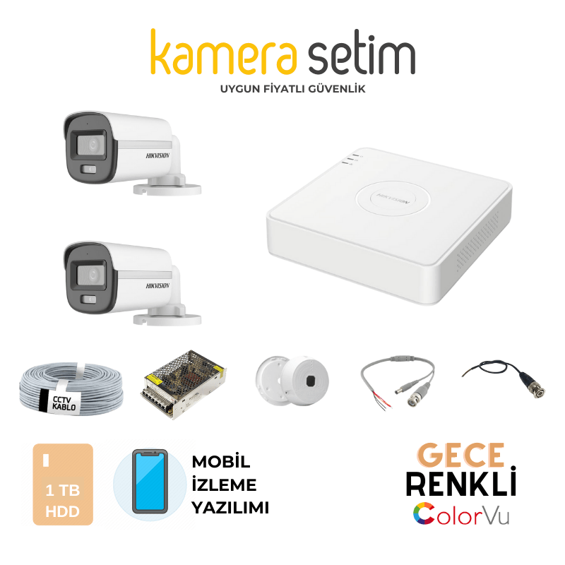 2 KAMERALI GECE RENKLİ GÖRÜŞLÜ COLORVU KAMERA SETİ