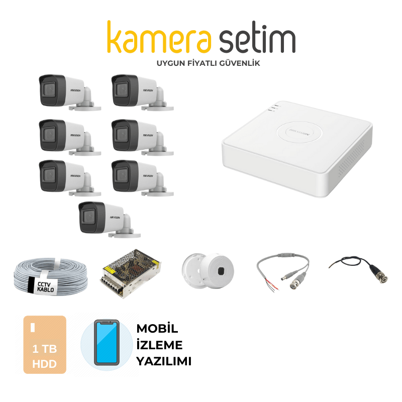 Hikvision 7 Kameralı Gece Görüşlü Kamera Seti