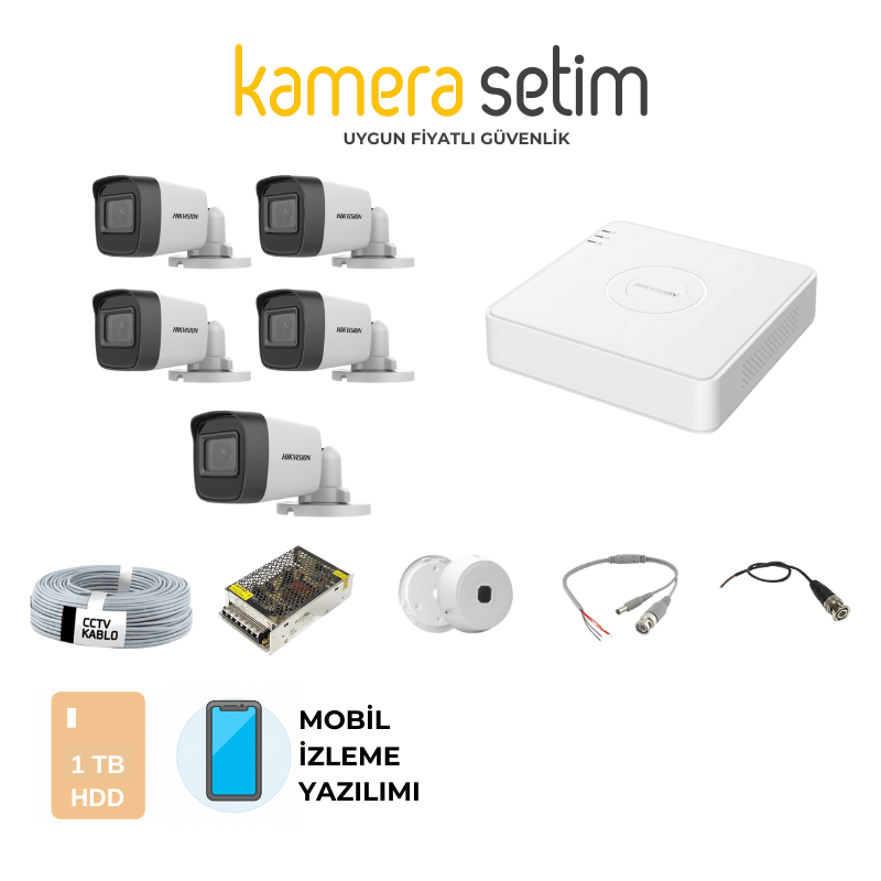 Hikvision 5 Kameralı Gece Görüşlü Kamera Seti