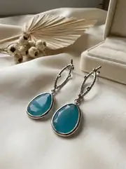 Turkuaz Damla Sallantılı Küpe 1