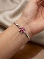 Koyu Pembe Renk Taşlı Çiçek Bileklik 3