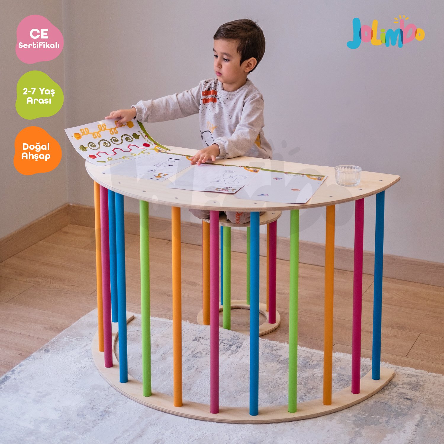 Jolimbo Mini Aktivite Masa ve Minder - Renkli