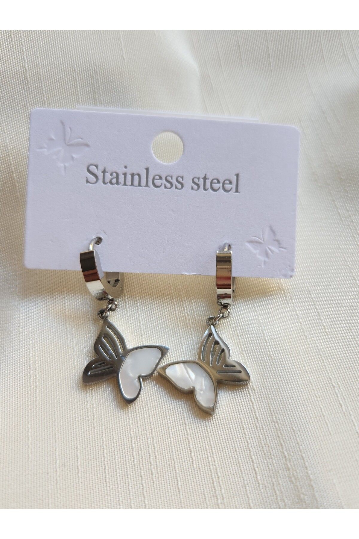 Stainless steel 316L Şık Sedefli Kelebek Çelik Küpe