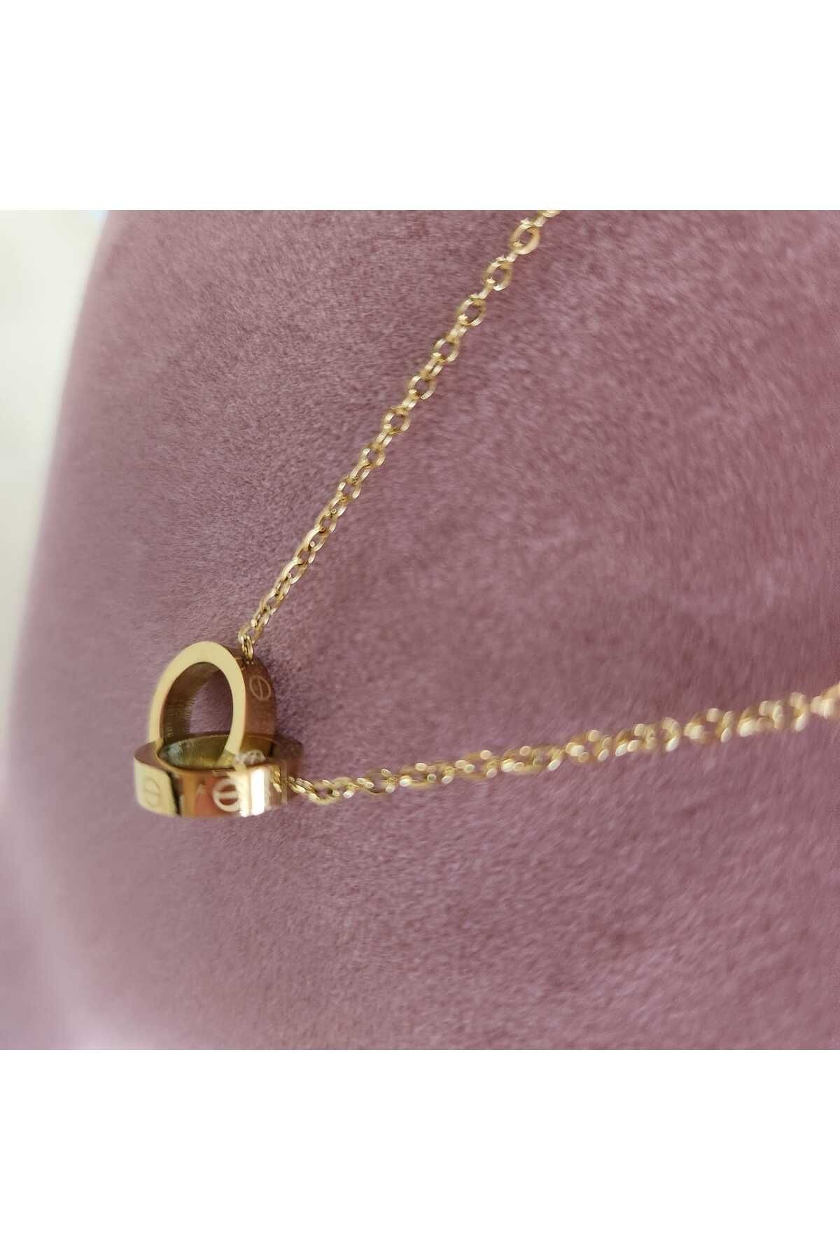 Stainless steel 316L Gold İçiçe Geçmeli Çelik Kolye