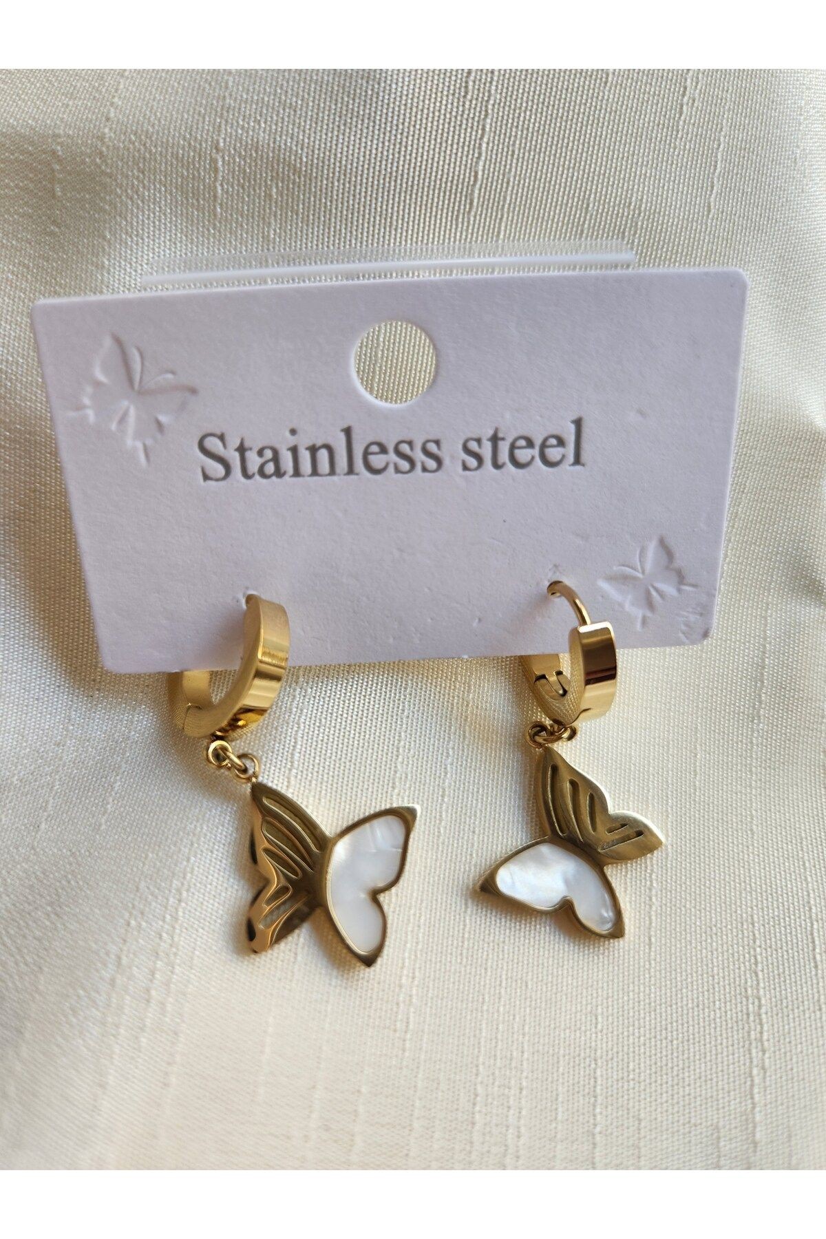 Stainless steel 316L Şık Sedefli Kelebek Çelik Küpe
