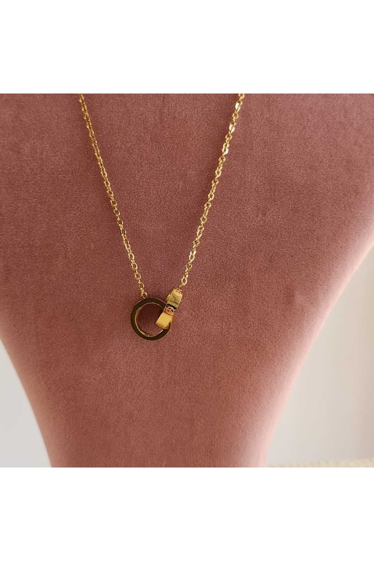 Stainless steel 316L Gold İçiçe Geçmeli Çelik Kolye