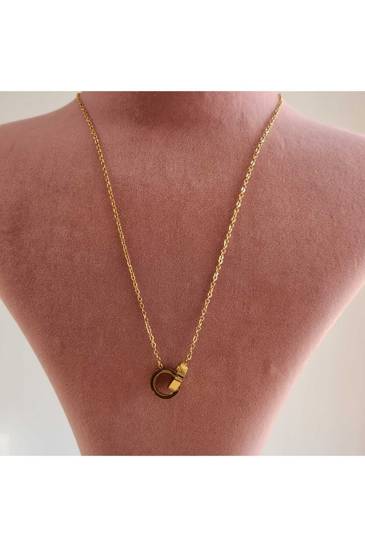 Stainless steel 316L Gold İçiçe Geçmeli Çelik Kolye