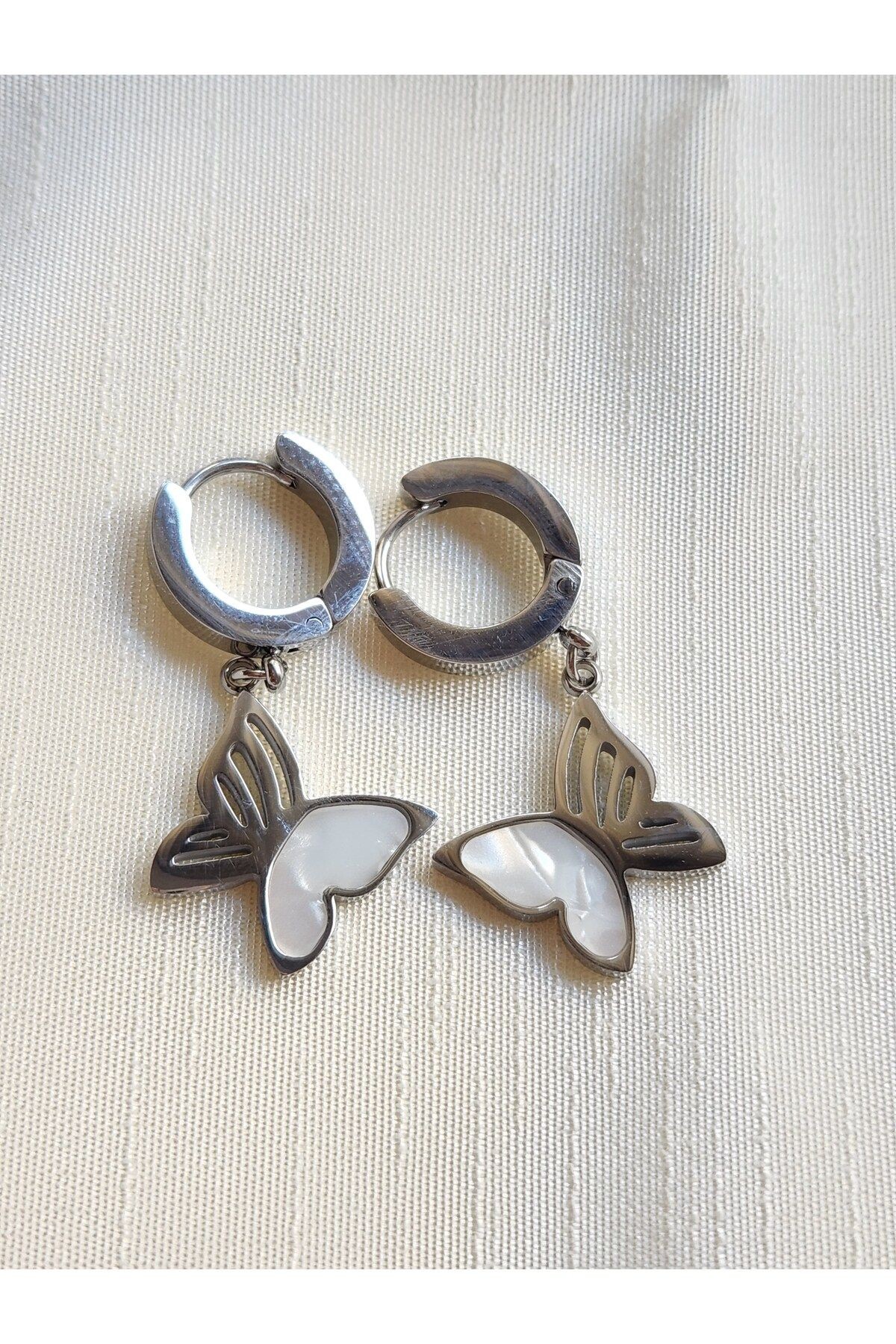 Stainless steel 316L Şık Sedefli Kelebek Çelik Küpe