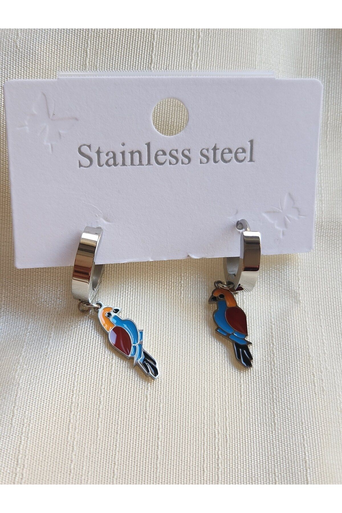 Stainless steel 316L Tukan Kuşu Figürlü Çelik Küpe