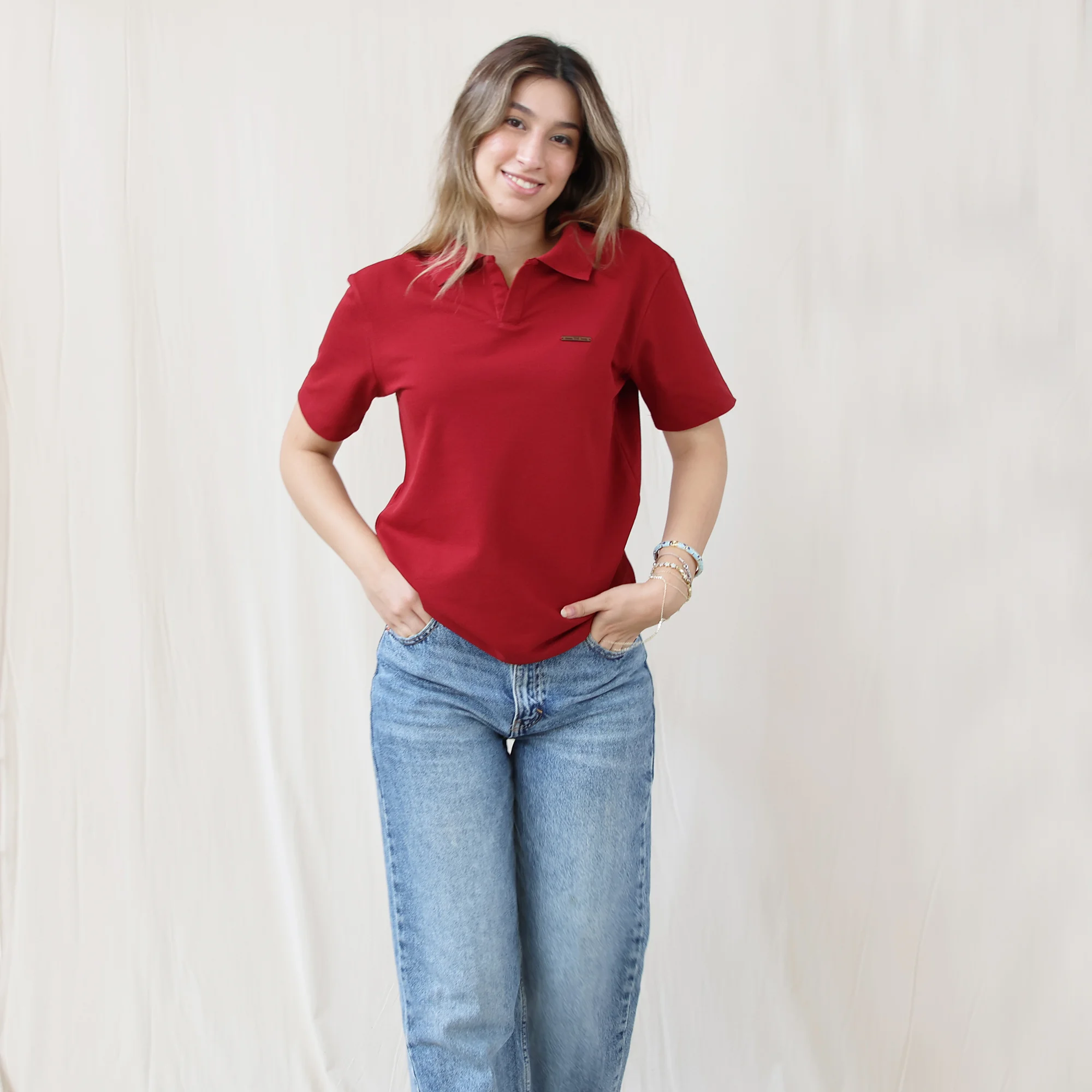 Standart Fit Polo Yaka Tişört - Bordo