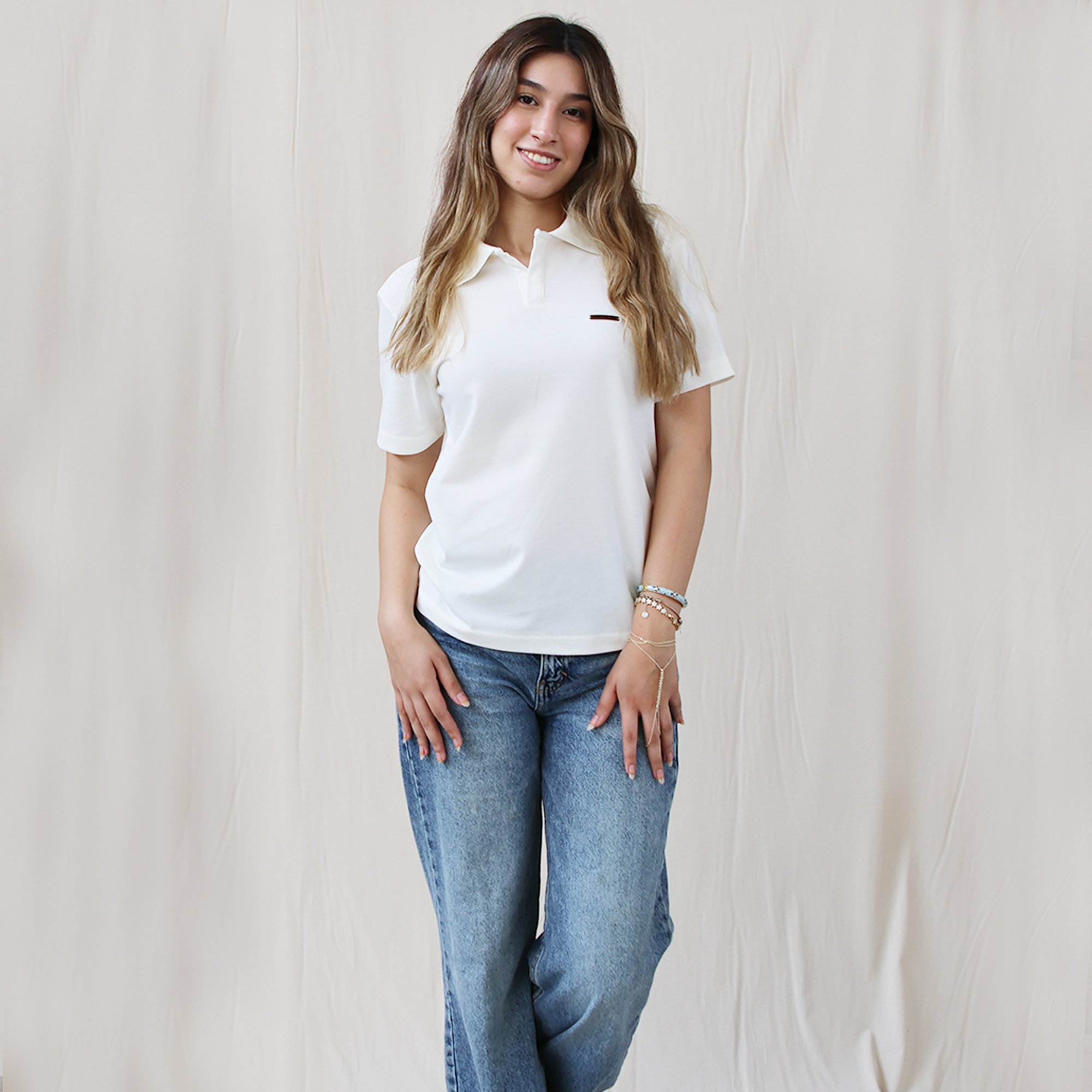 Standart Fit Polo Yaka Tişört - Krem