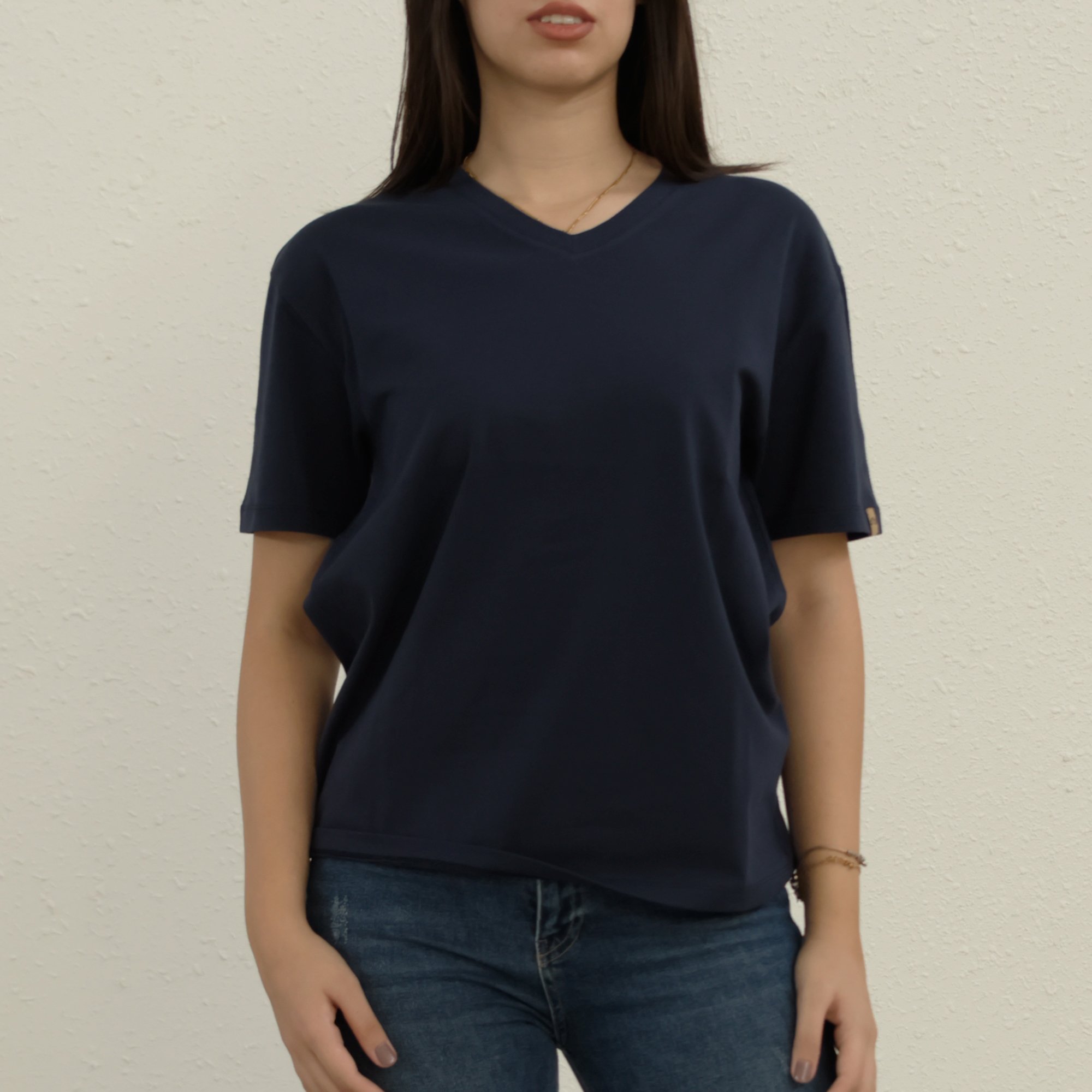 Unisex V Yaka Tişört - Lacivert