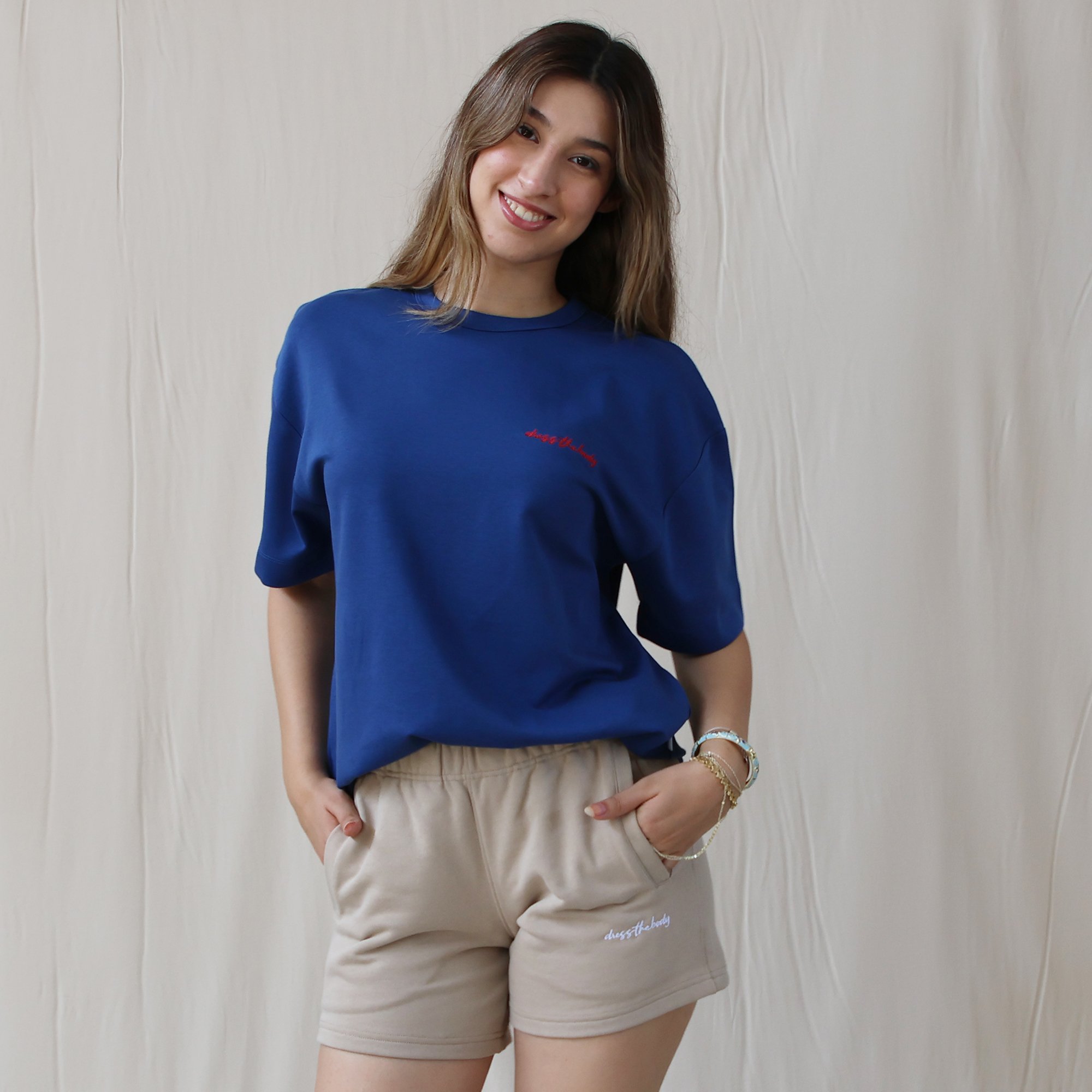 Unisex Relax Nakışlı Tişört - Mavi