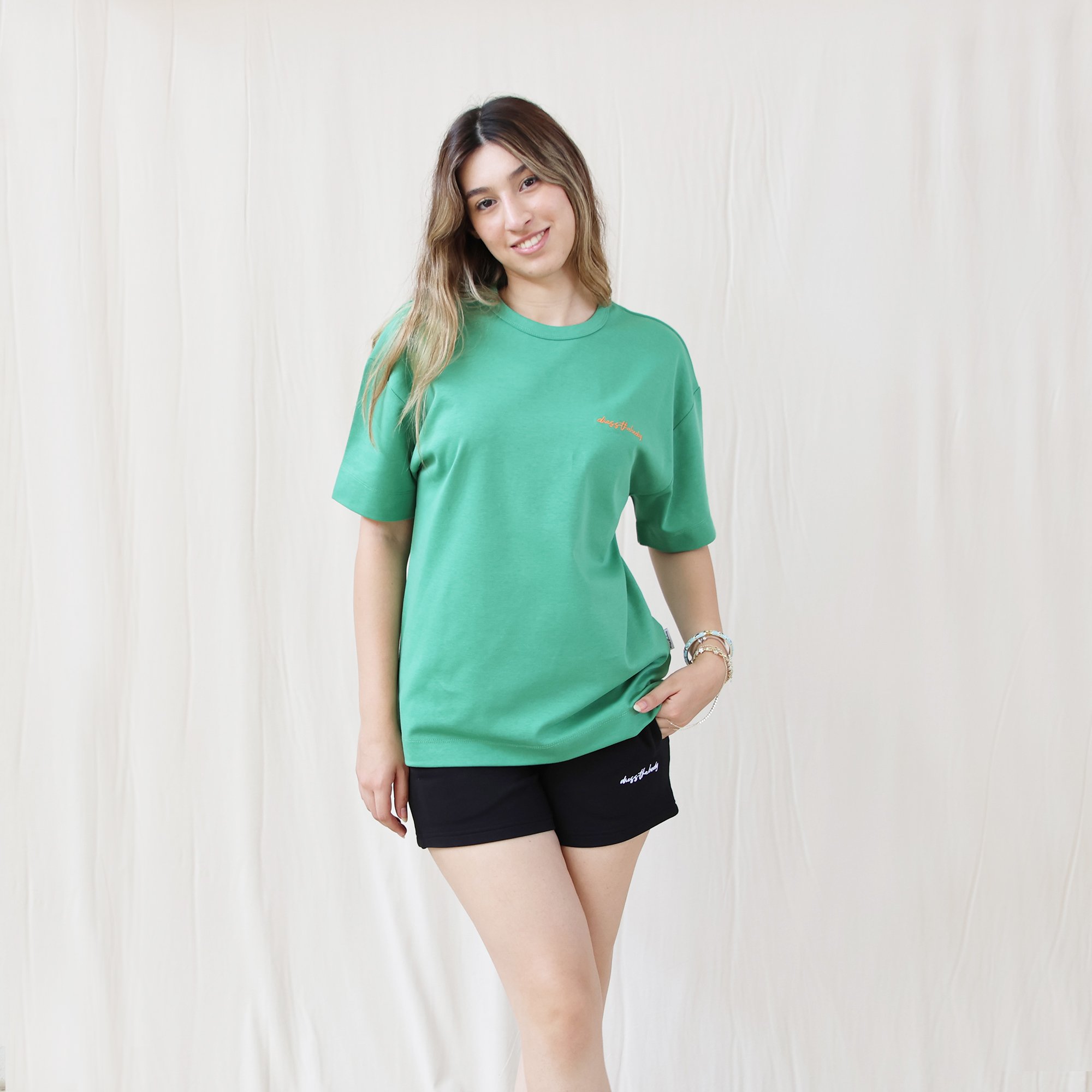 Unisex Relax Nakışlı Tişört - Yeşil