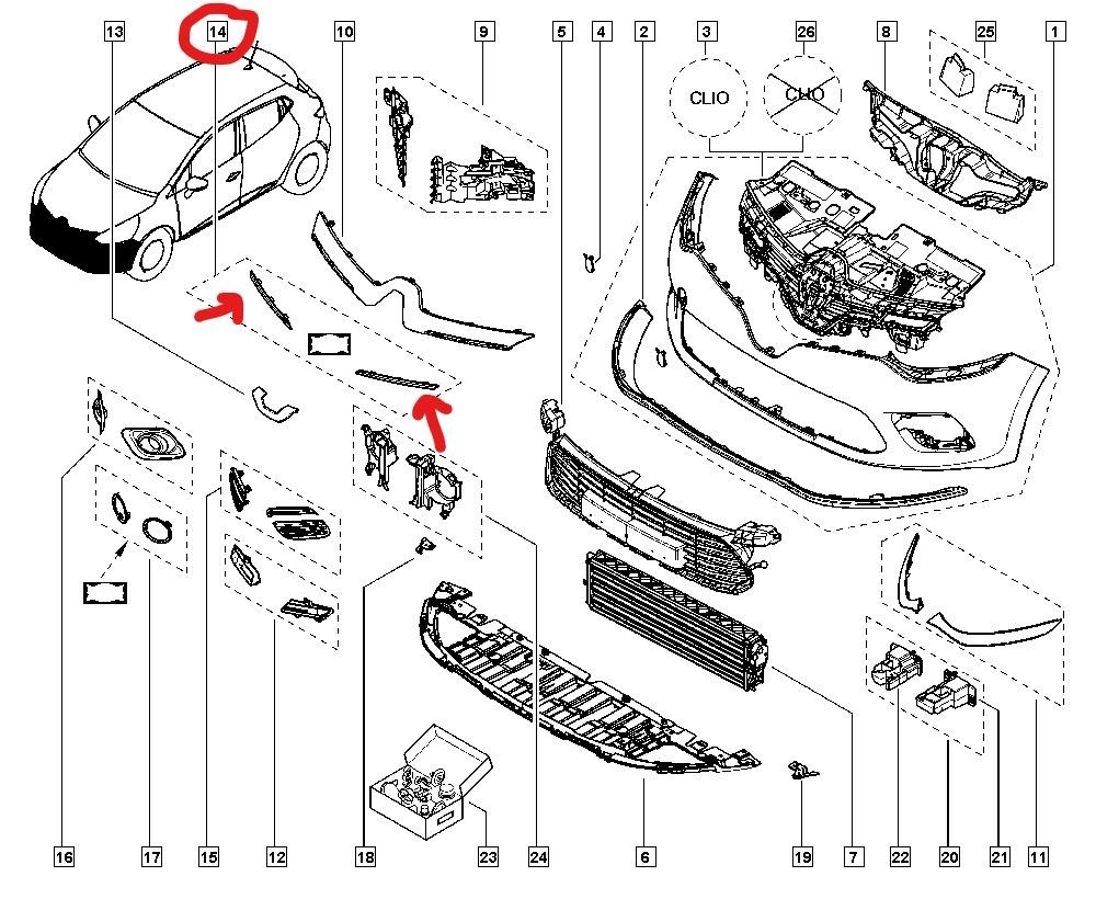Renault Clio 4 Ön Panjur Çıtası Siyah Sağ Sol Takım 620723341R