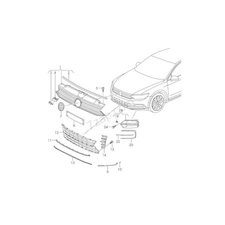 VW PASSAT ÖN TAMPON PANJUR SÜS ÇITASI NİKELAJLI    3G0853551A