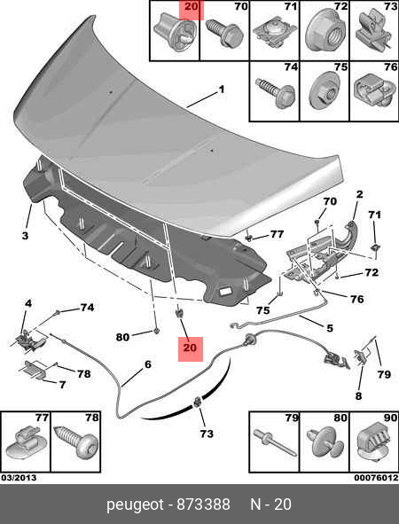 MOTOR KAPUT AYAR DESTEK LASTİĞİ PEUGEOT CİTROEN  PARTNER BERLİNGO RİFTER 208 308 508 C3 C4   OEM :873388