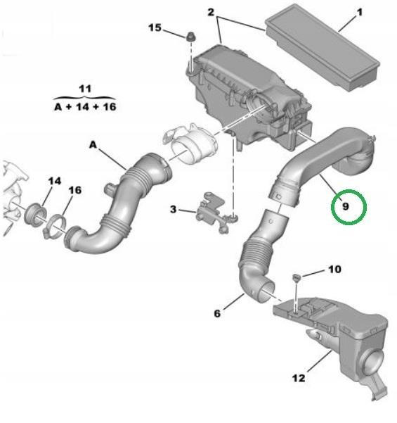 Hava Filtre Hortumu Peugeot  207 307 308 C3 C4 Partner  1.6 HDi