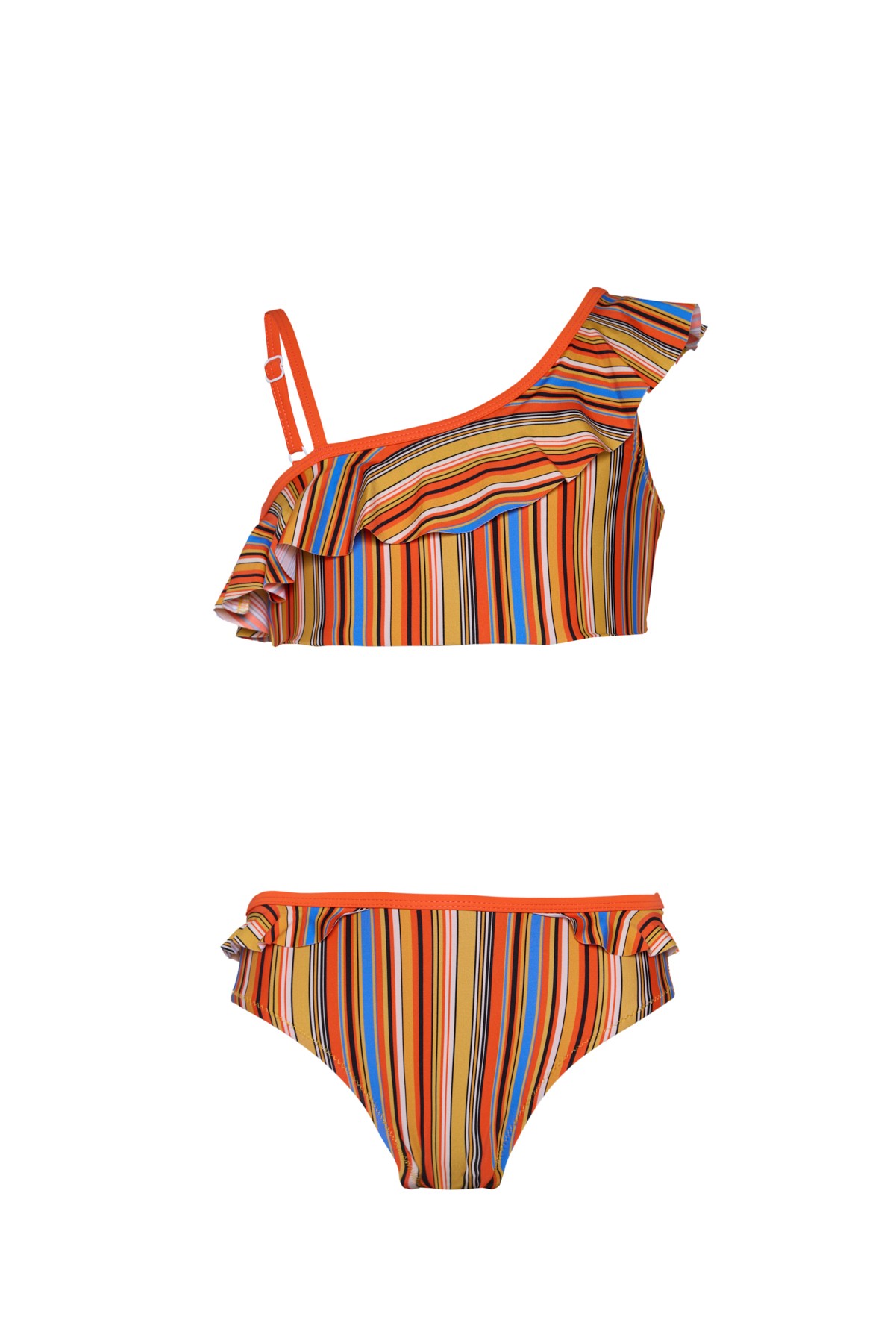 Kız Çocuk Çok Renkli Turuncu Çizgili Bikini Takımı 25SG007ST