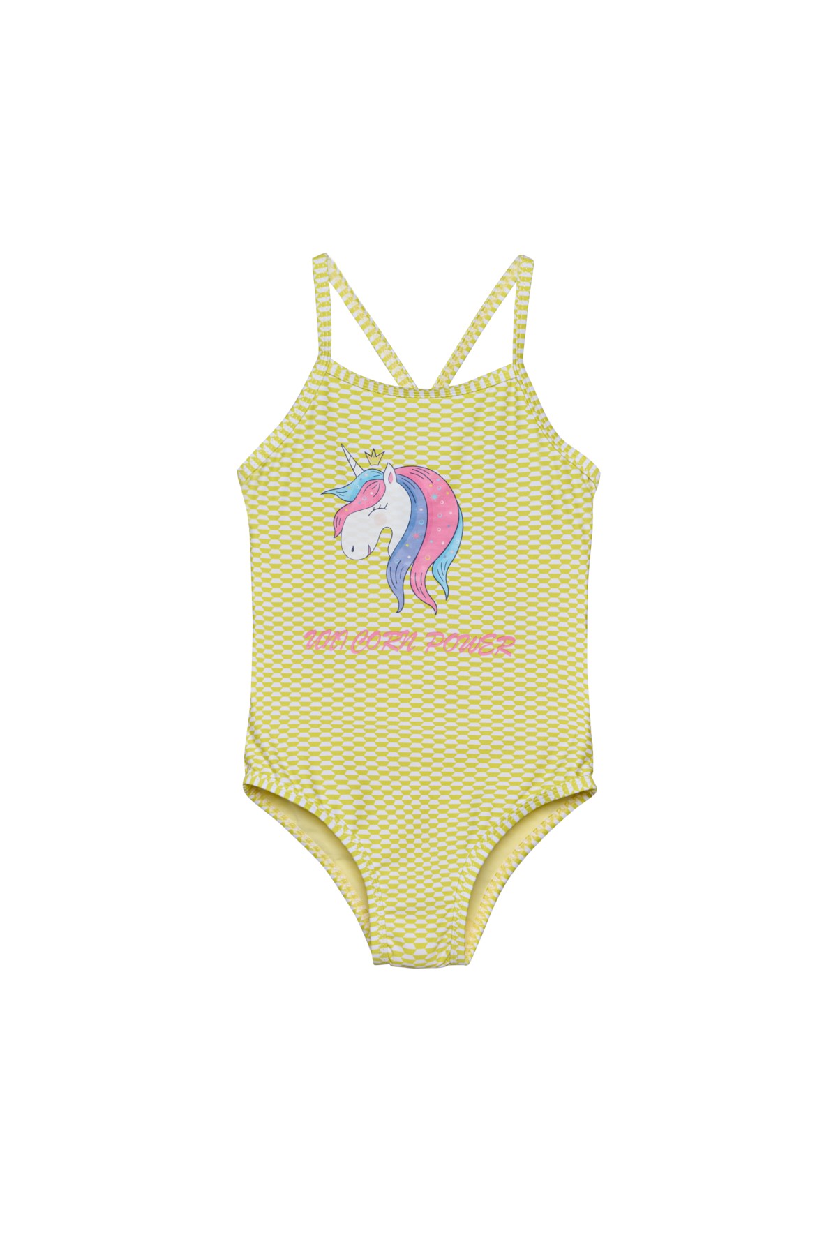 Kız Çocuk Sarı Geometrik Desenli Unicorn Mayo 25SG009ST
