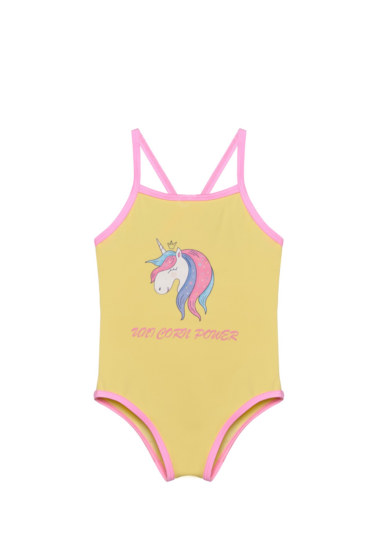 Kız Çocuk Unicorn Desenli Sarı Mayo 25SG008ST