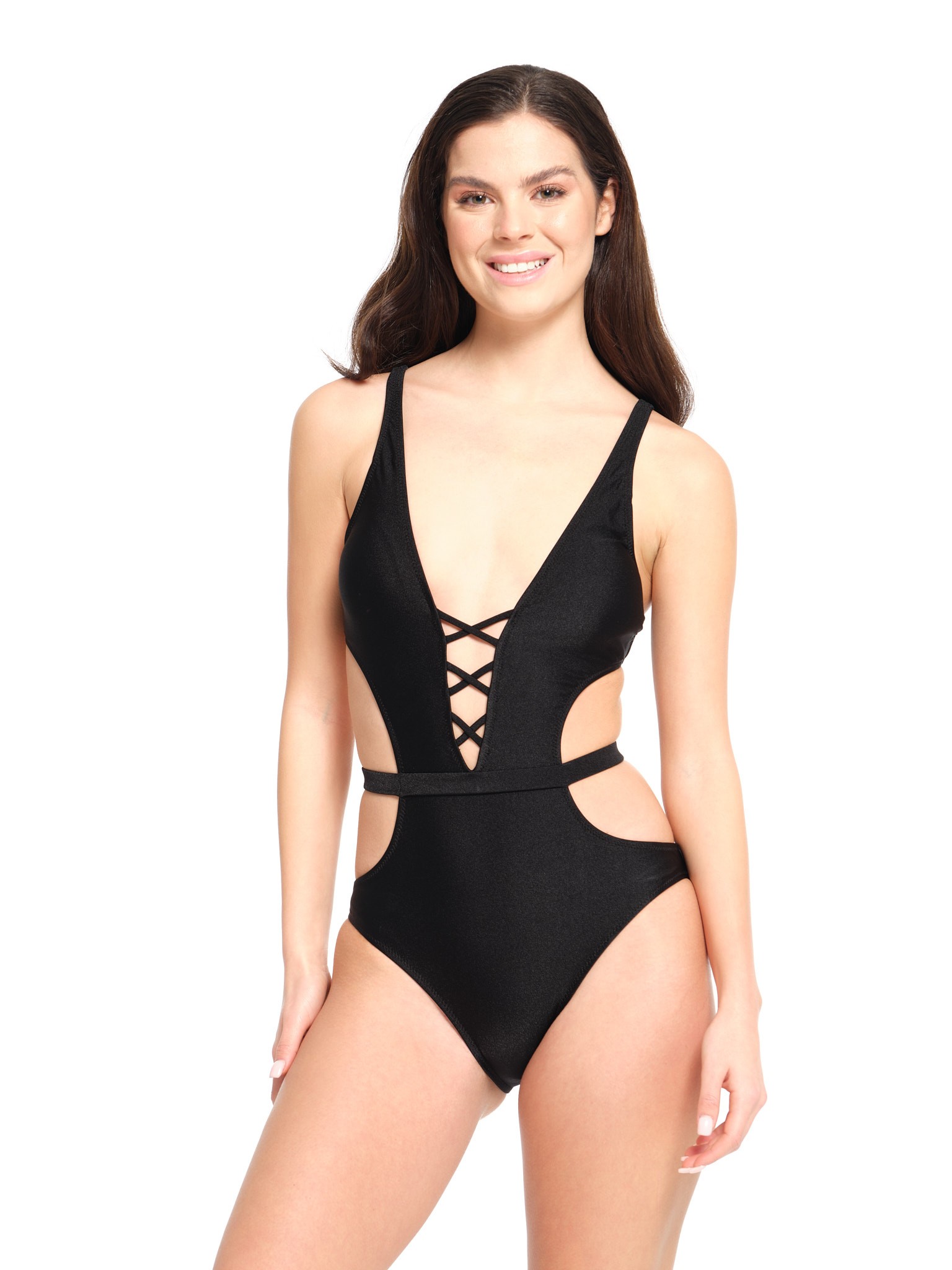 ONE PIECE BLACK DEEP V-NECK MANOKINI 23S107ST