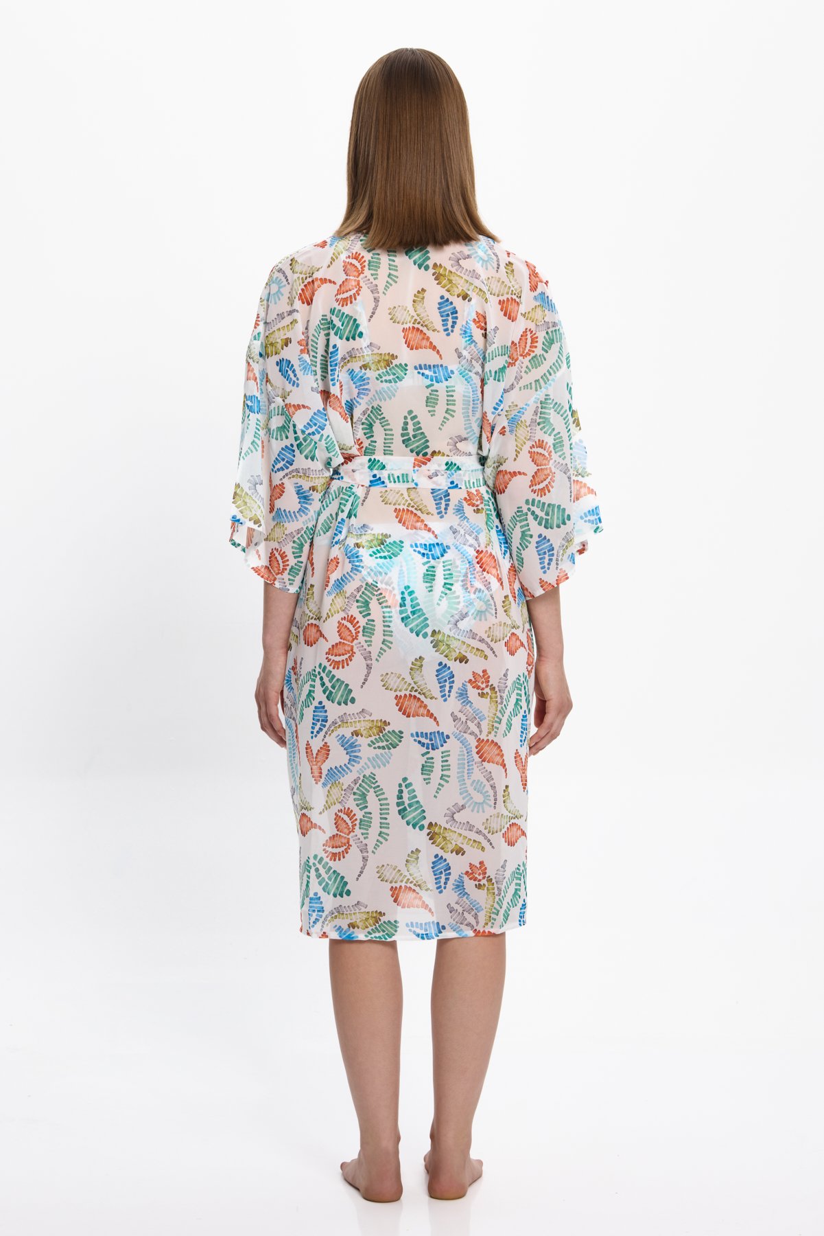 Kadın Çok Renkli Geometrik Uzun Kimono 25PL15ST