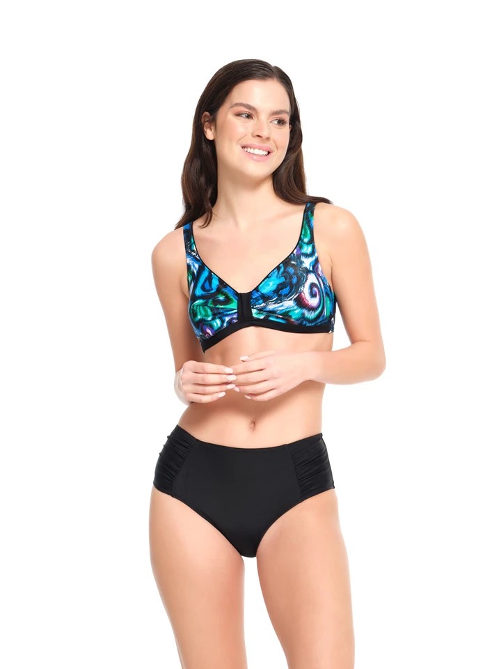 Mavi Yeşil Desenli Toparlayıcı Yüksek Bel Bikini 23s116st