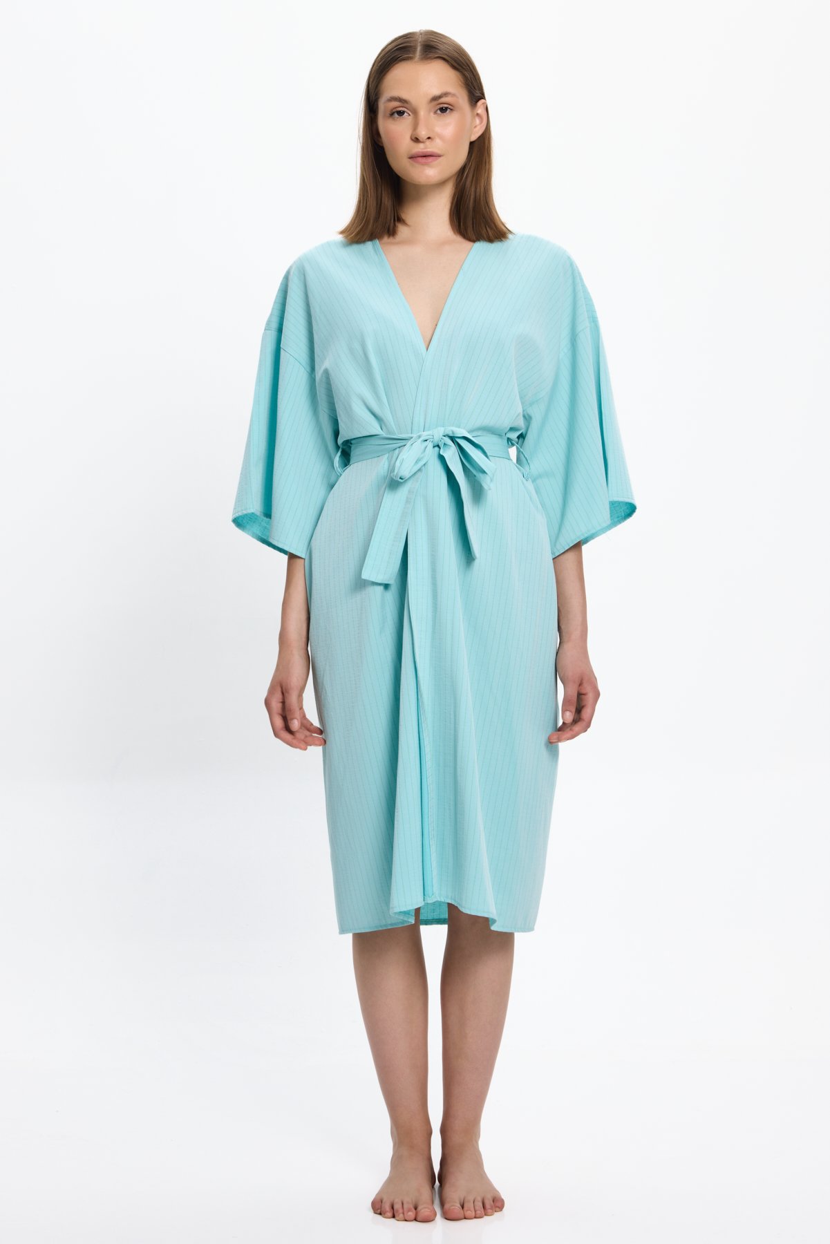 Kadın Mint Yeşili Çizgili Uzun Kimono 25PL05ST