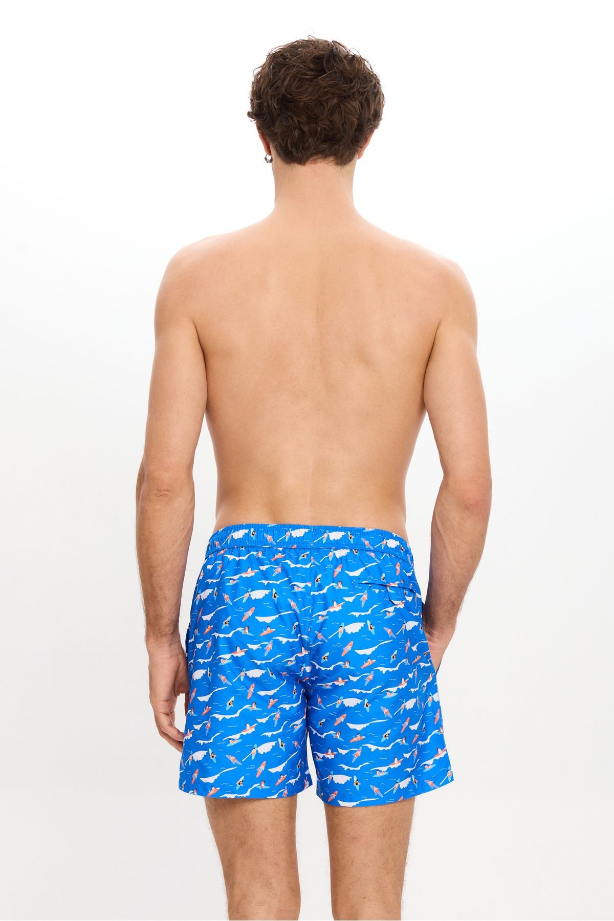 ERKEK Surf Desenli Deniz Şortu Cepli Fileli Astarlı Hızlı Kuruyan Su İtici Orta Boy 25SM109ST