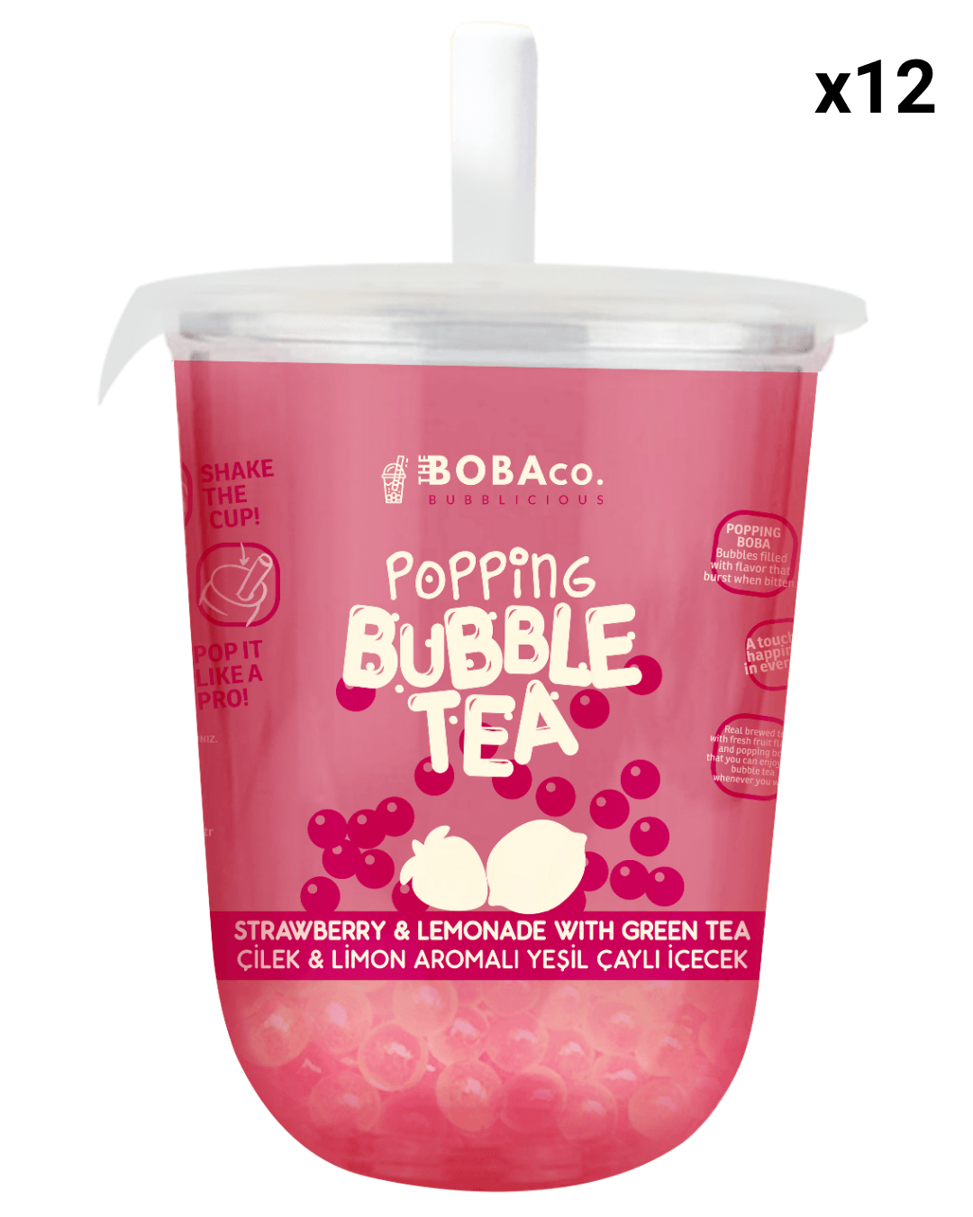 Popping Bubble Tea Strawberry & Lemonade Fruit with Green Tea (Cup) 12x330ml