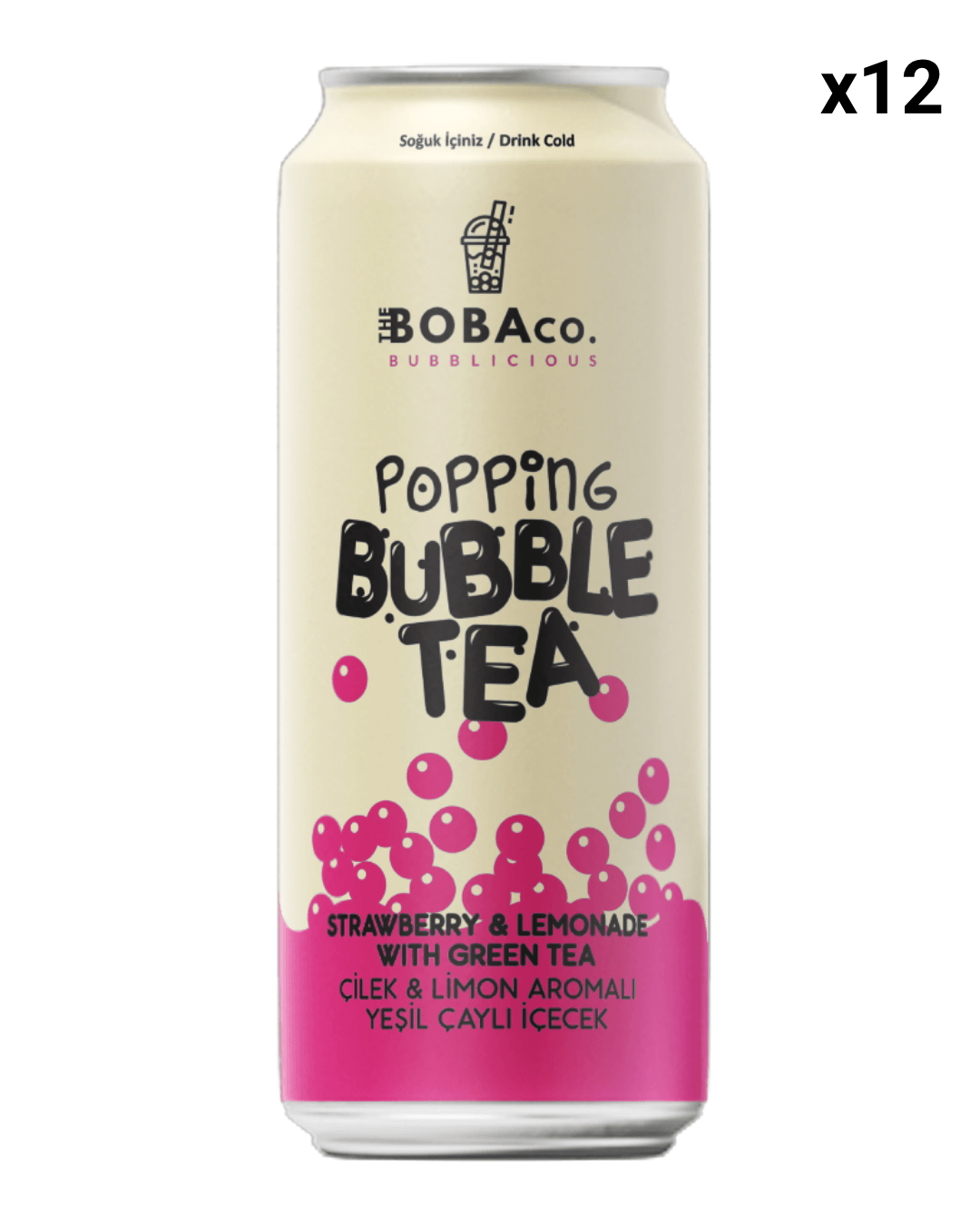 Popping Bubble Tea Strawberry & Lemonade Fruit with Green Tea 12x330 ml